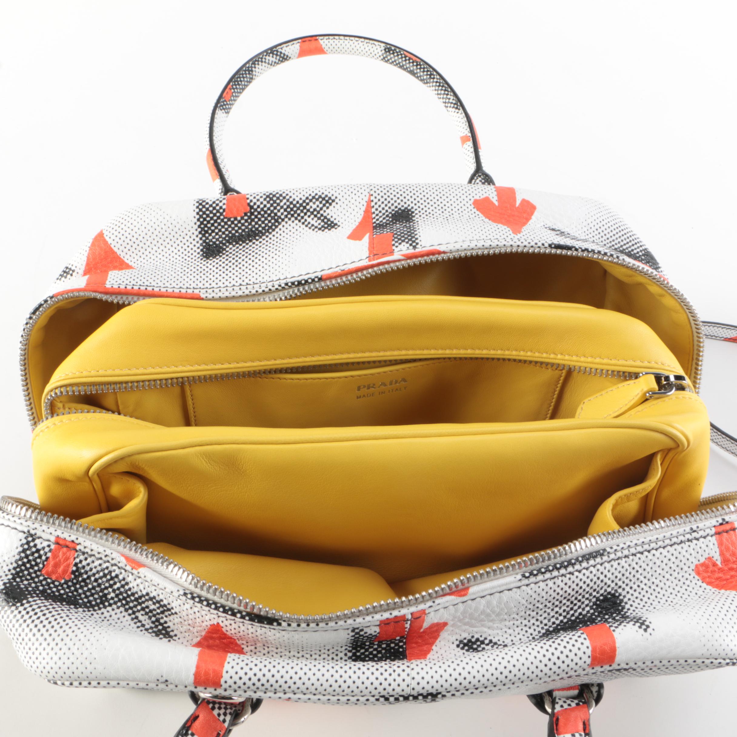 Prada Inside Bauletto Bag in Leather Printed Vitello Daino