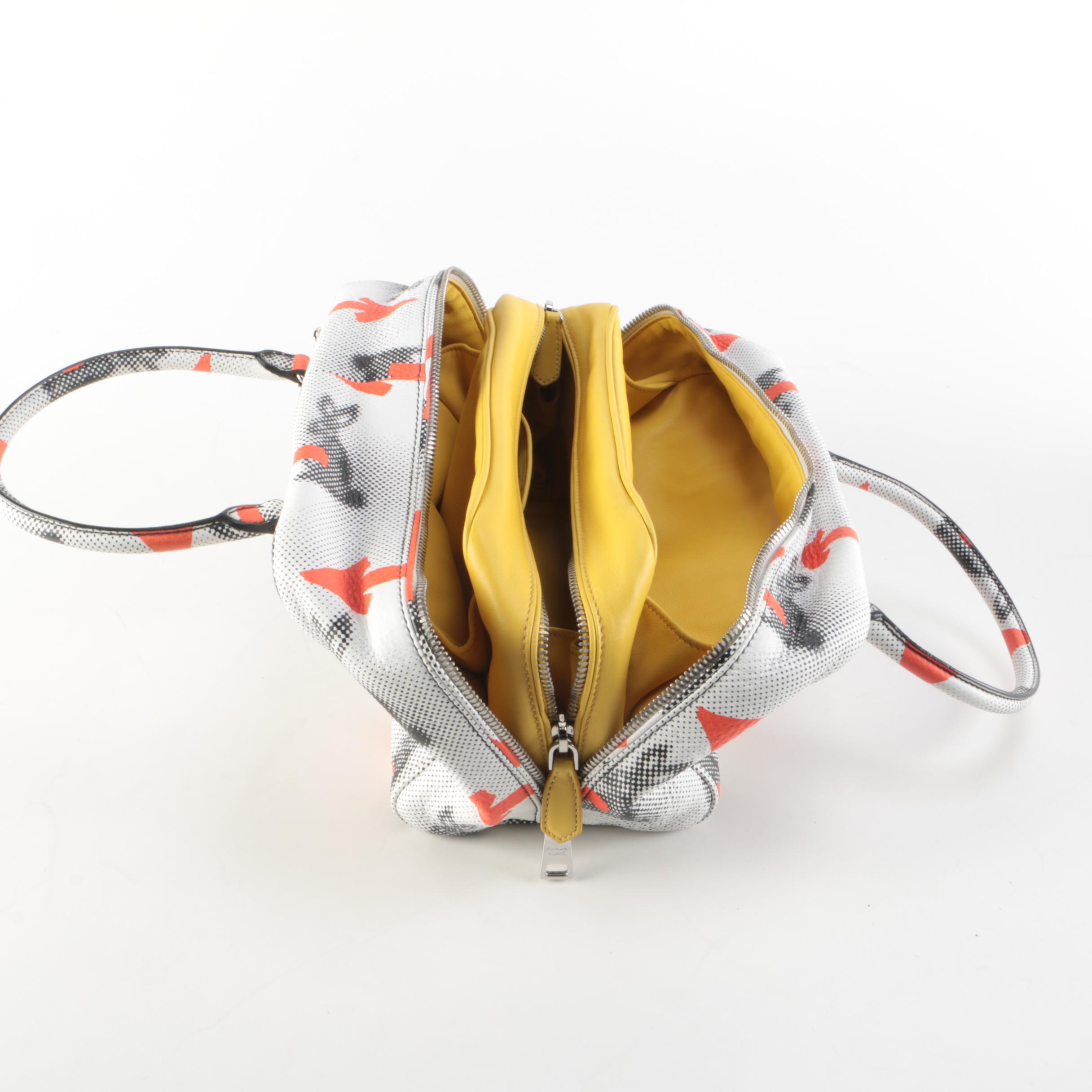 Prada Inside Bauletto Bag in Leather Printed Vitello Daino