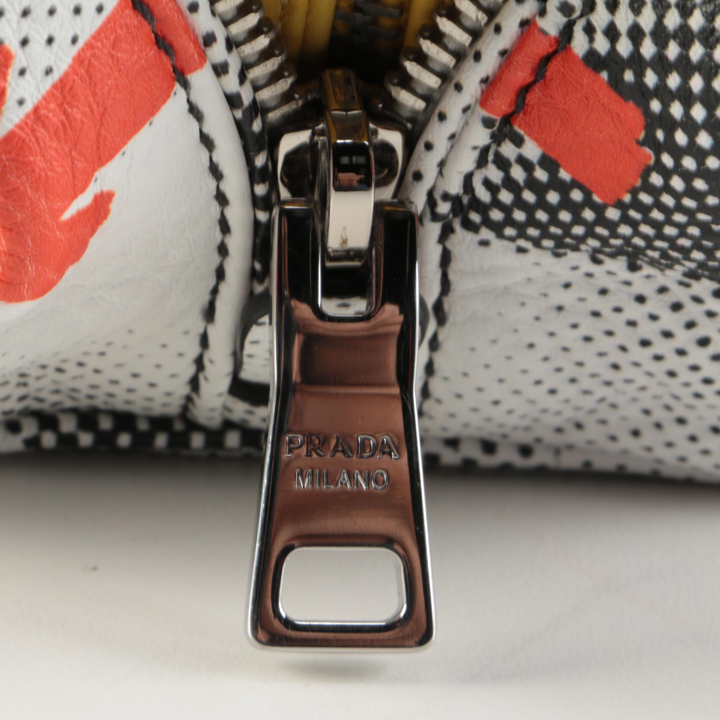 Prada Inside Bauletto Bag in Leather Printed Vitello Daino