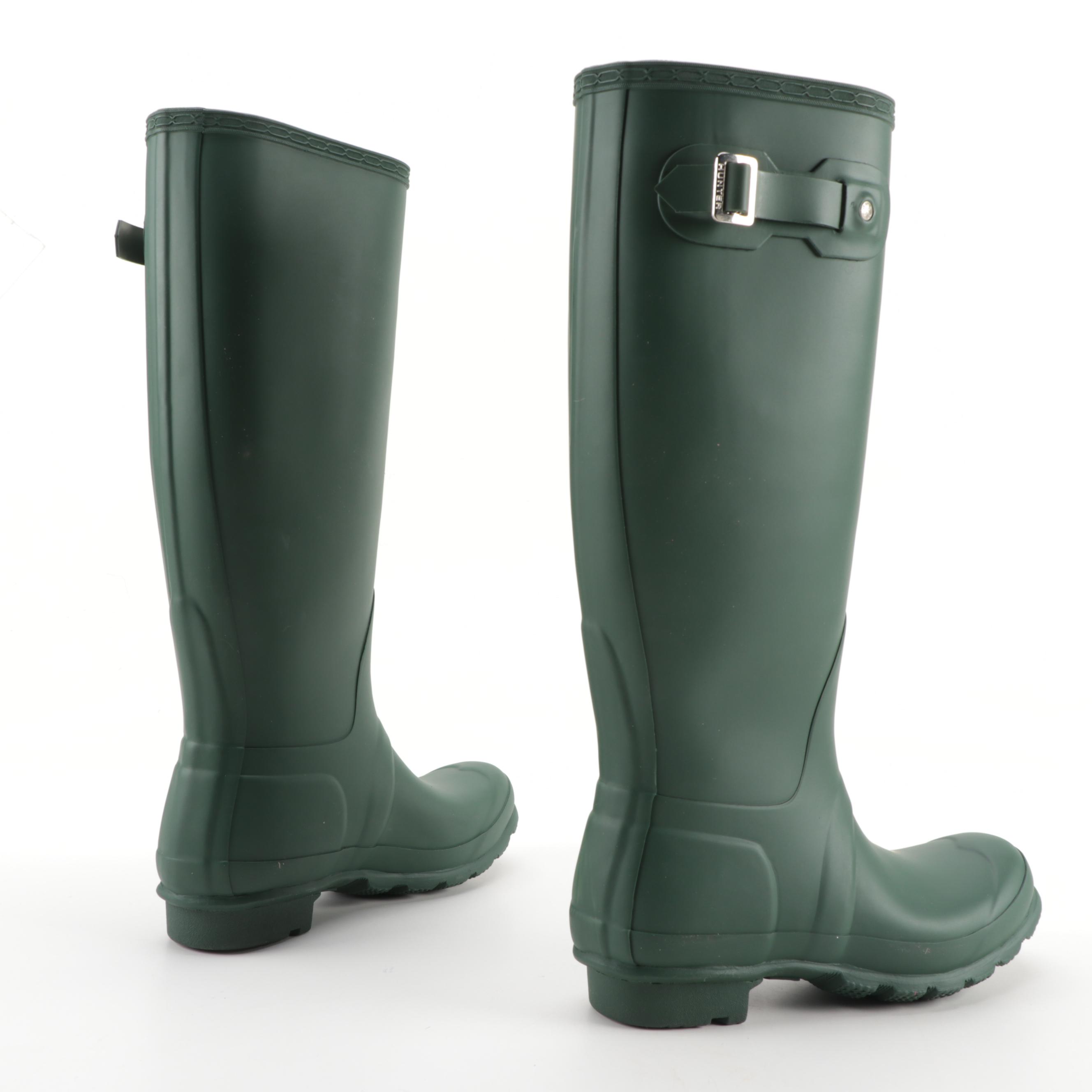 Hunter Original Tall Rain Boots in Matte Hunter Green with Box, Size 6