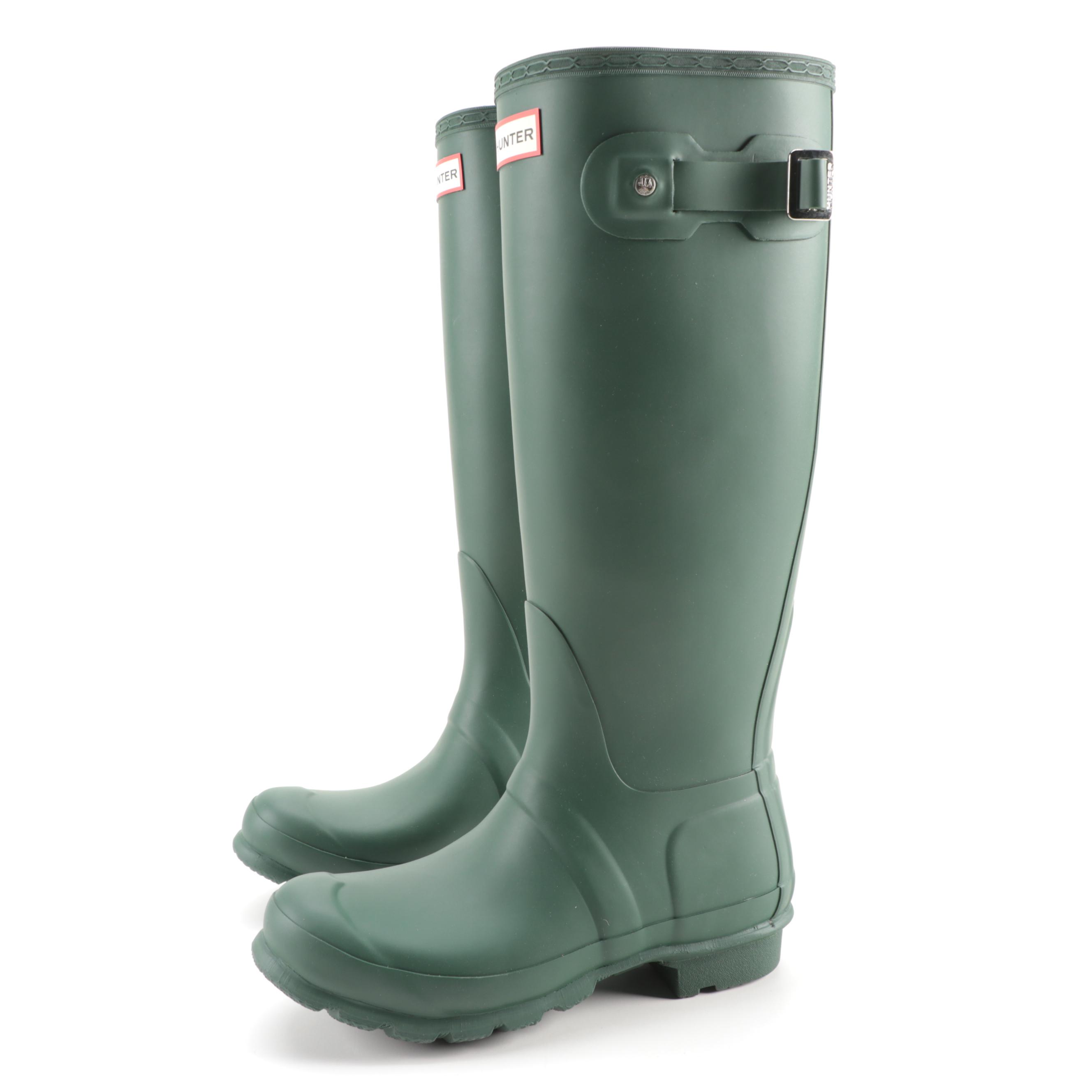 Hunter Original Tall Rain Boots in Matte Hunter Green with Box, Size 6
