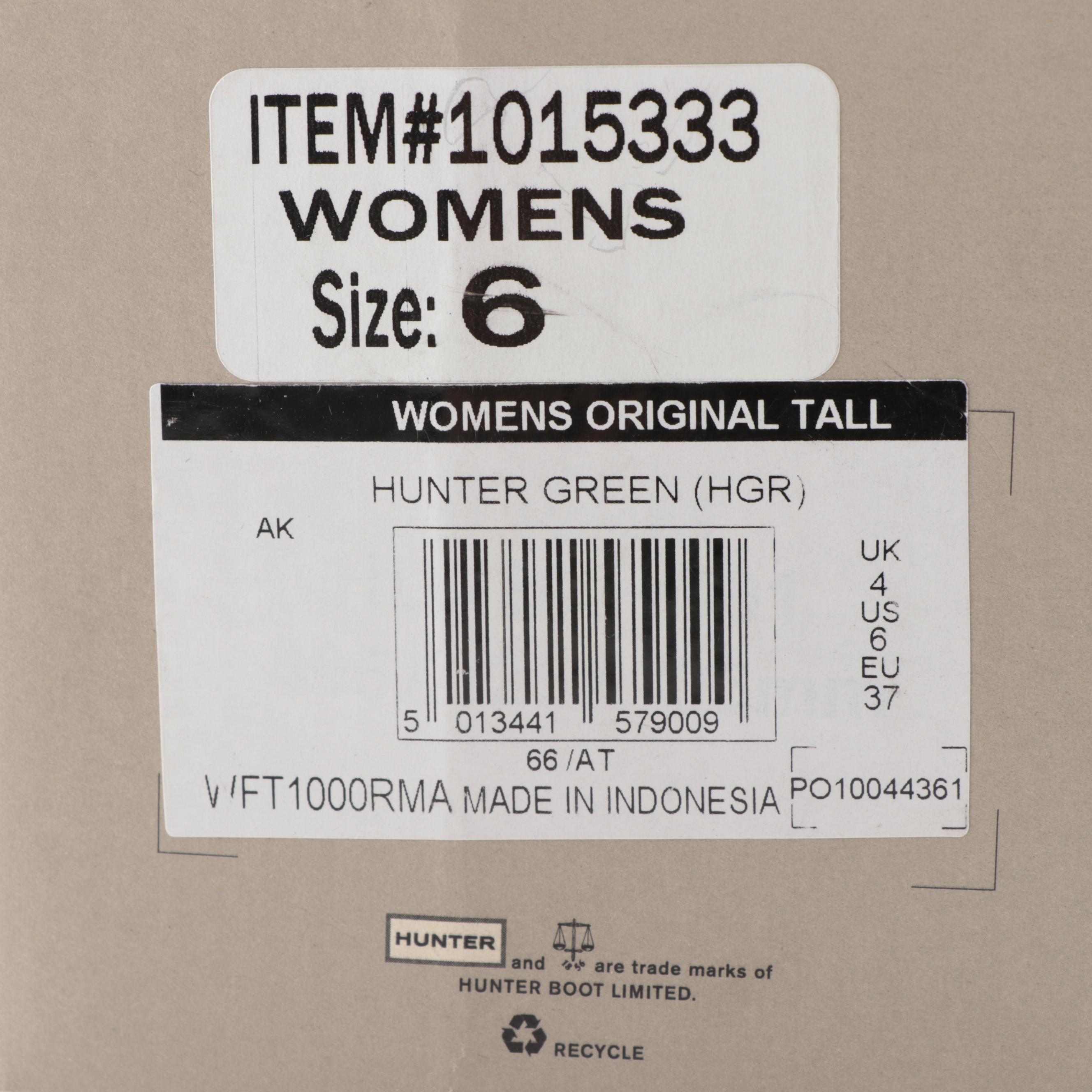 Hunter Original Tall Rain Boots in Matte Hunter Green with Box, Size 6