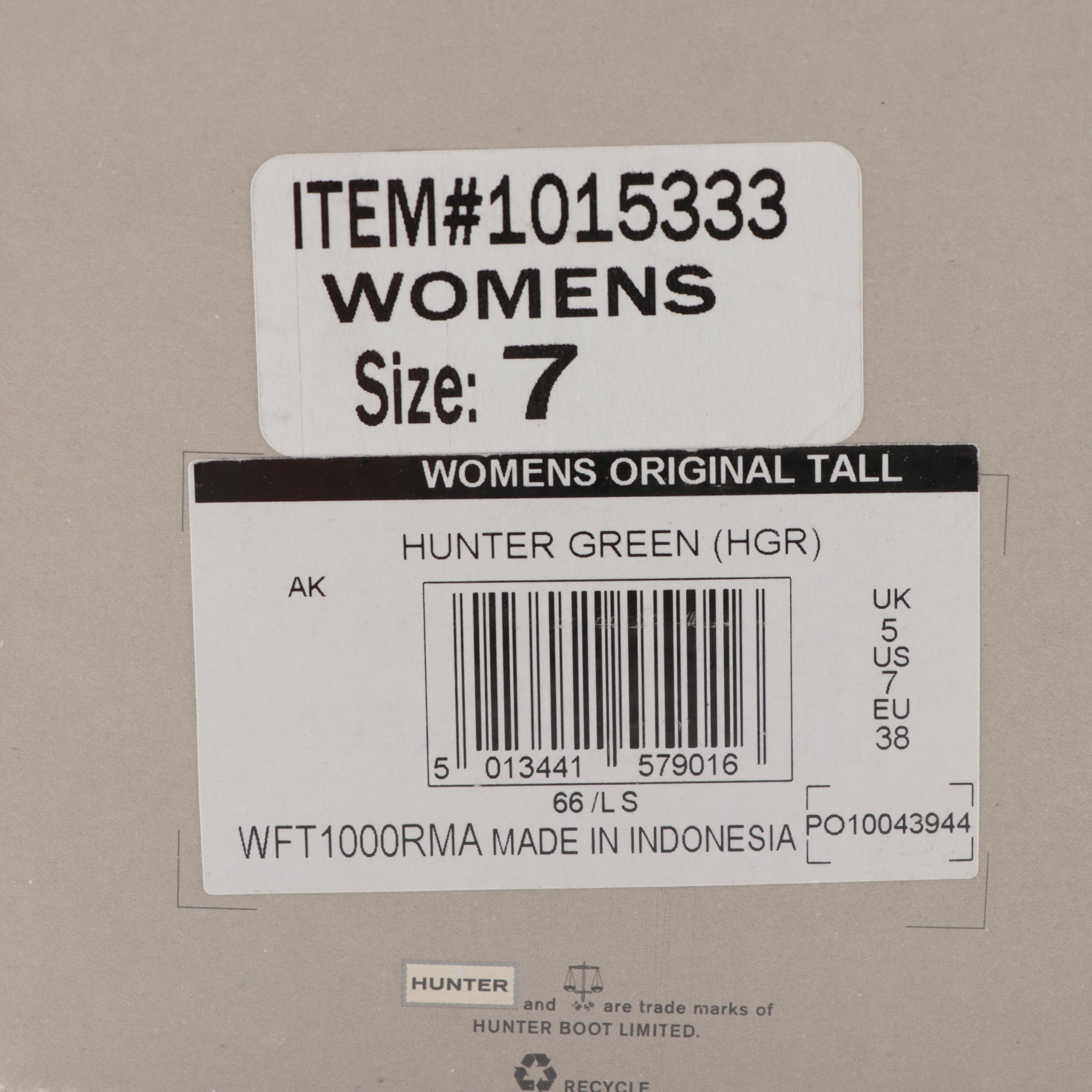 Hunter Original Tall Rain Boots in Matte Hunter Green with Box, Size 7