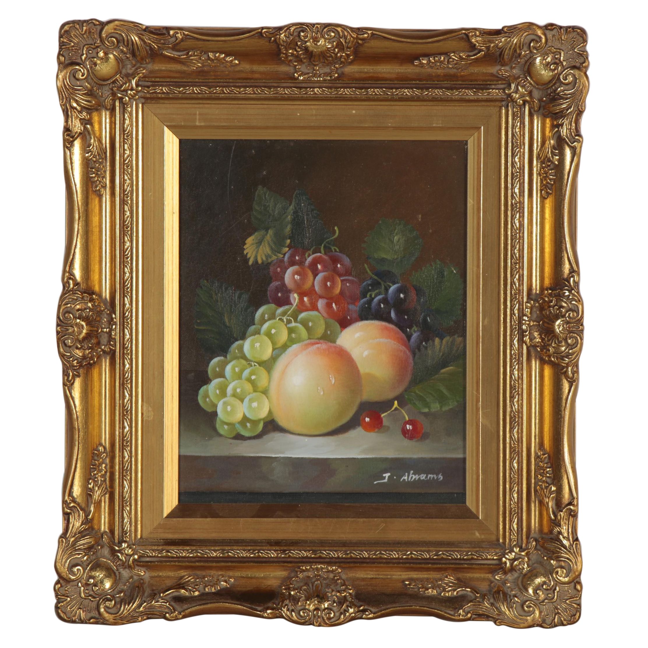 J. Abrams Oil Painting of Still Life with Fruit, Late 20th Century