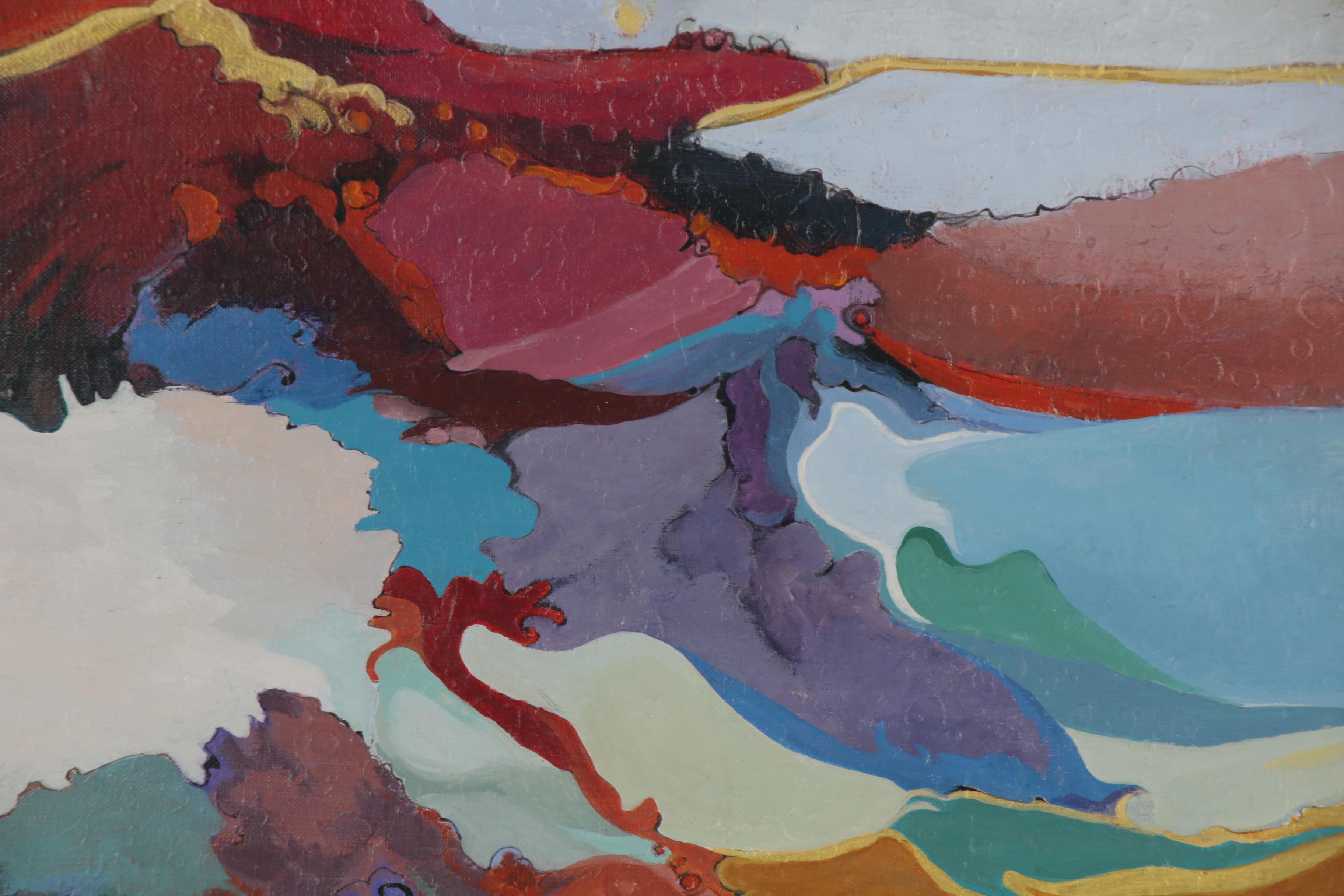 Marilyn Branham Abstract Oil Painting "Red Mountain," Late 20th Century