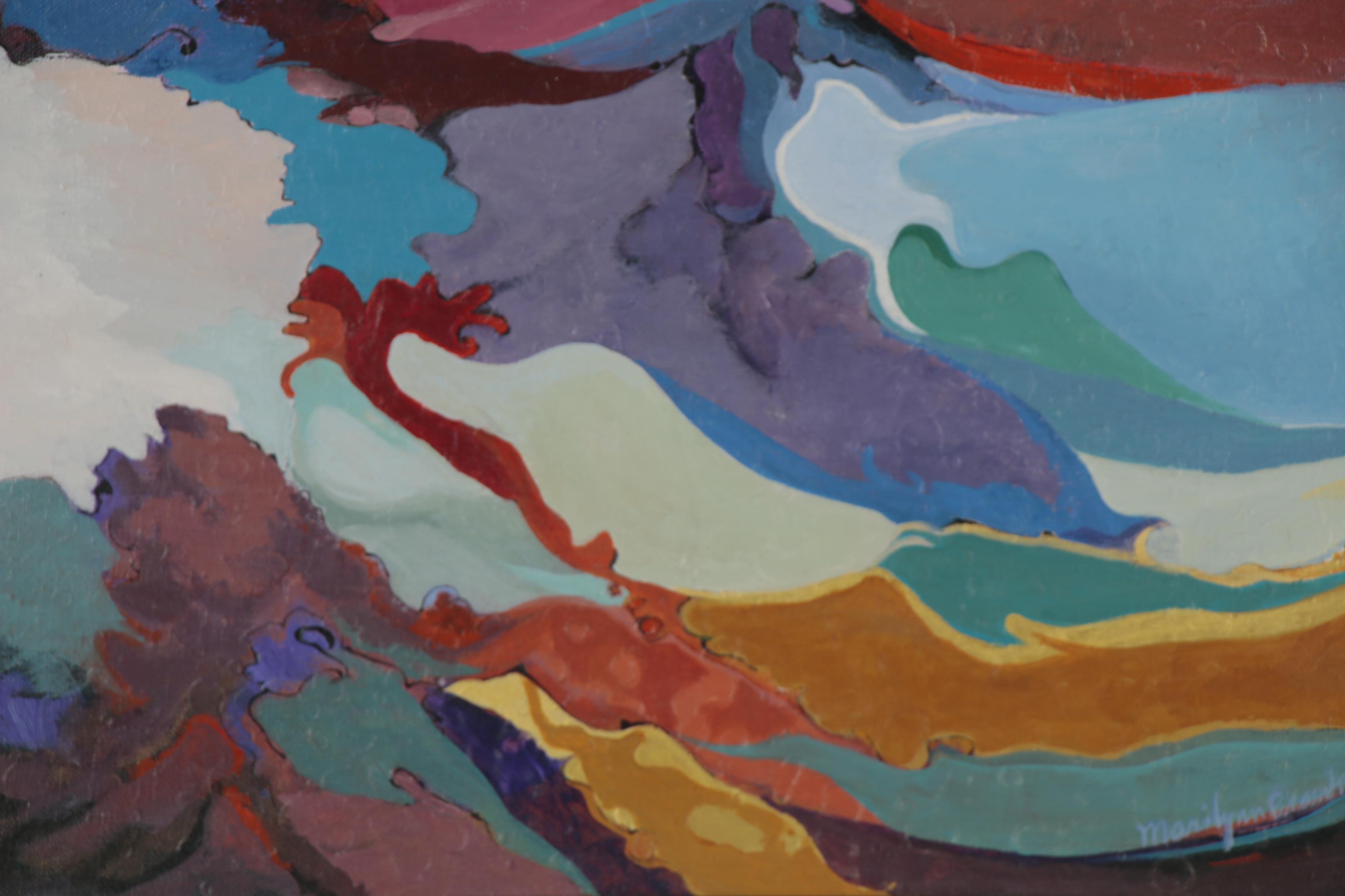 Marilyn Branham Abstract Oil Painting "Red Mountain," Late 20th Century