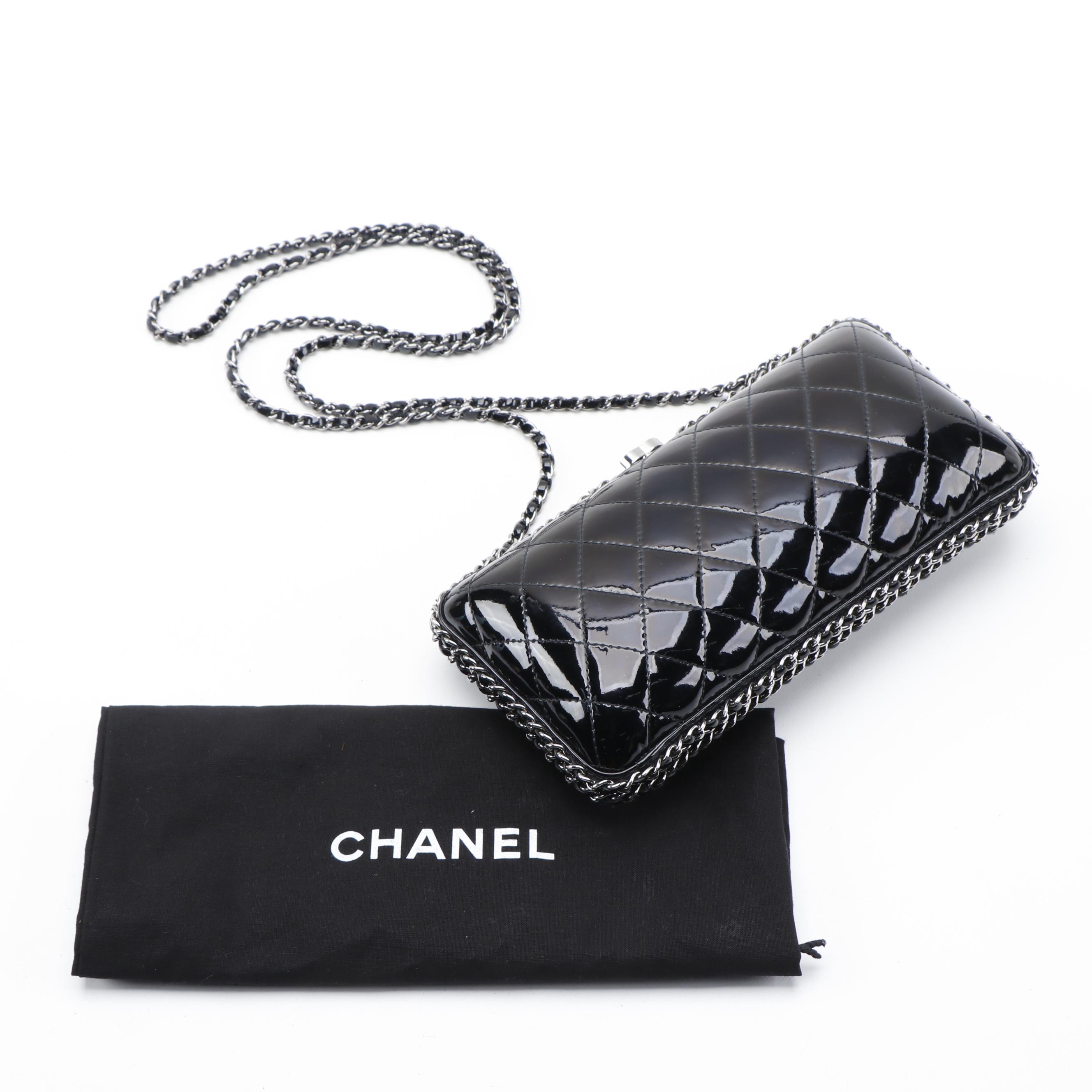 Chanel Chain Around Clutch in Black Quilted Patent Leather
