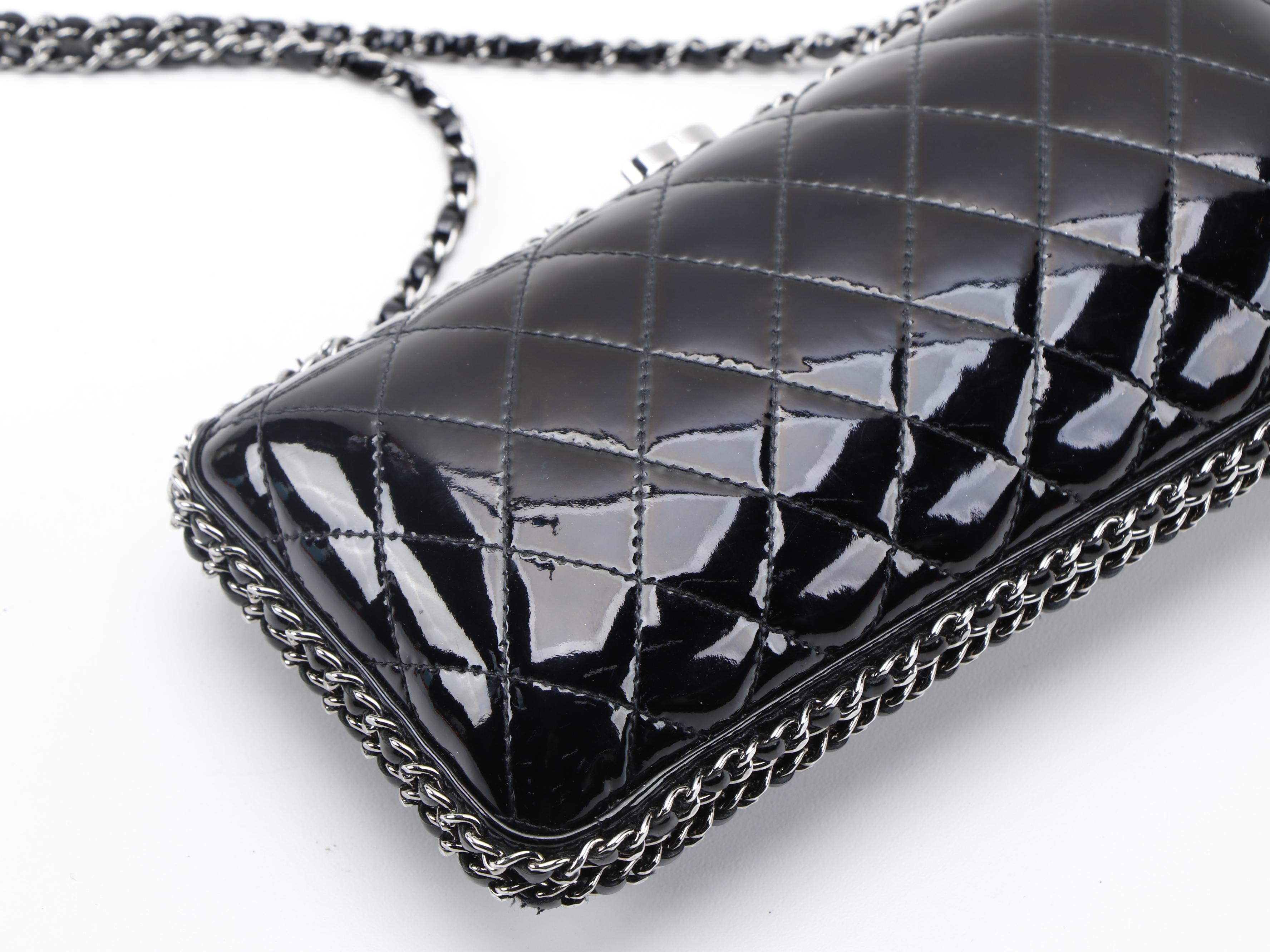 Chanel Chain Around Clutch in Black Quilted Patent Leather