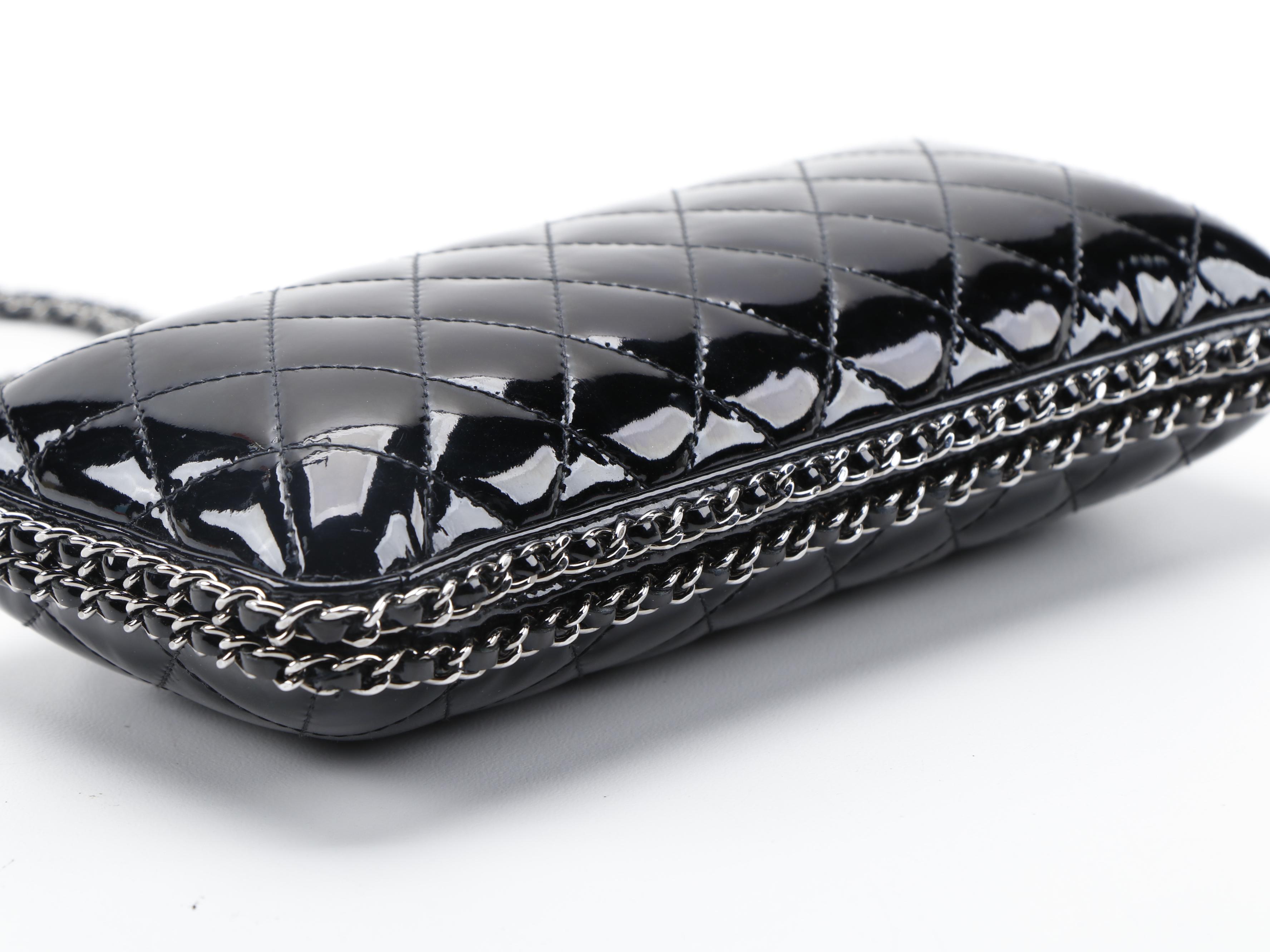 Chanel Chain Around Clutch in Black Quilted Patent Leather