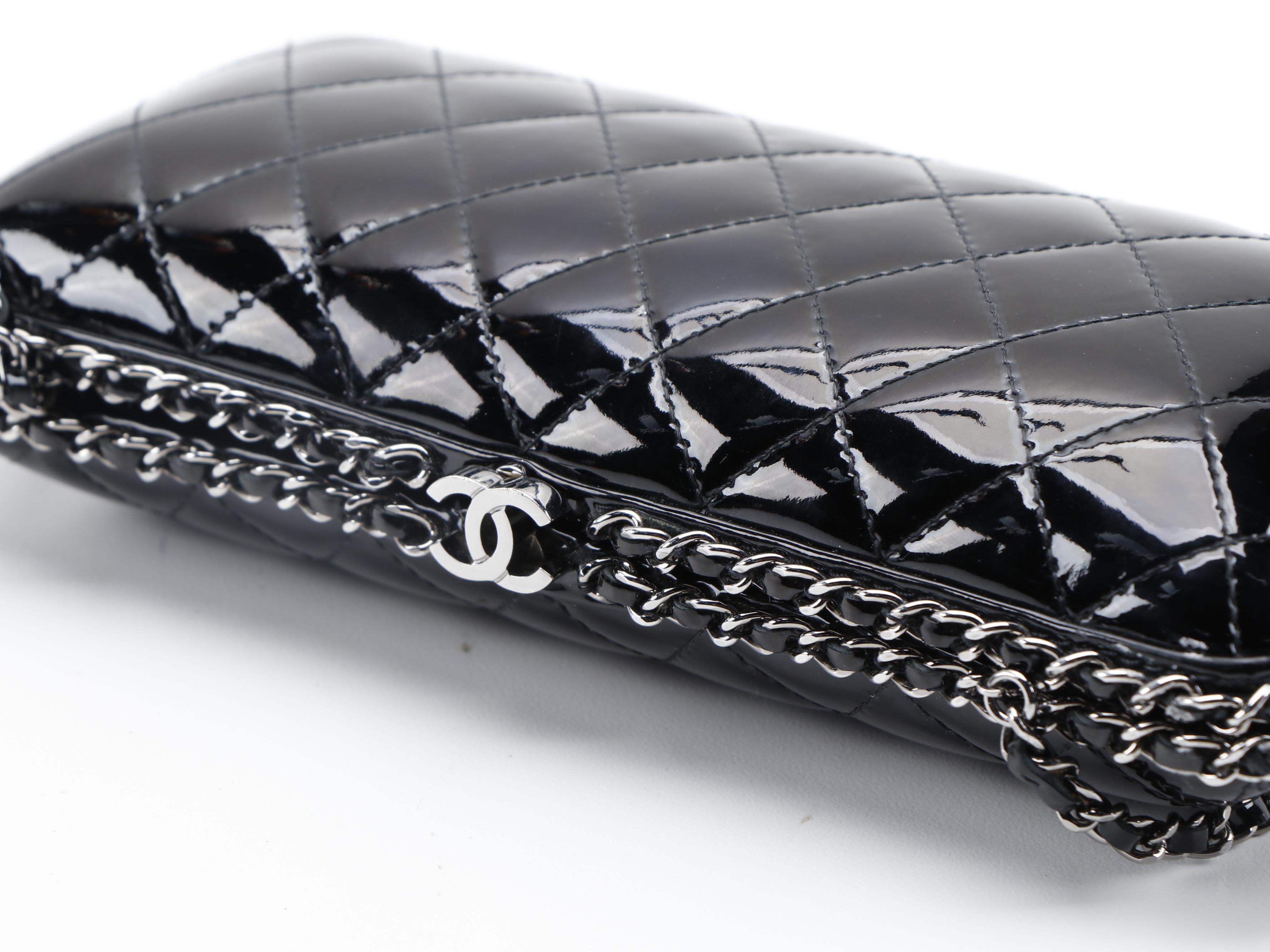 Chanel Chain Around Clutch in Black Quilted Patent Leather