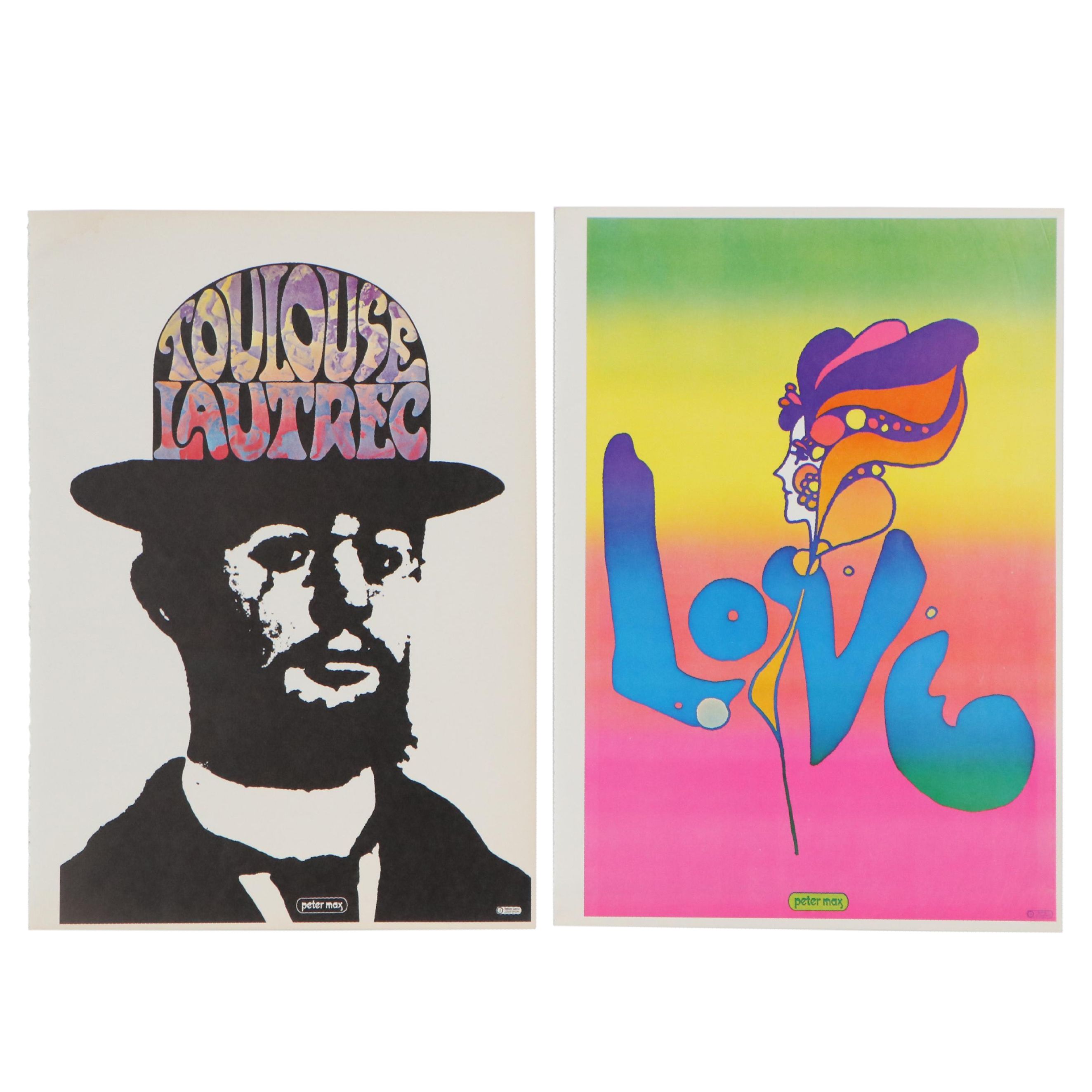 Peter Max Offset Lithographs "Toulouse Lautrec" and "Love," 1970