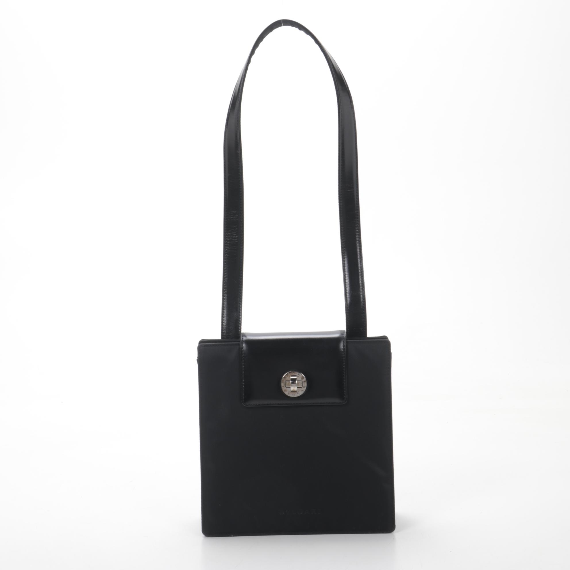 Bulgari Black Nylon and Leather Accordion Shoulder Bag