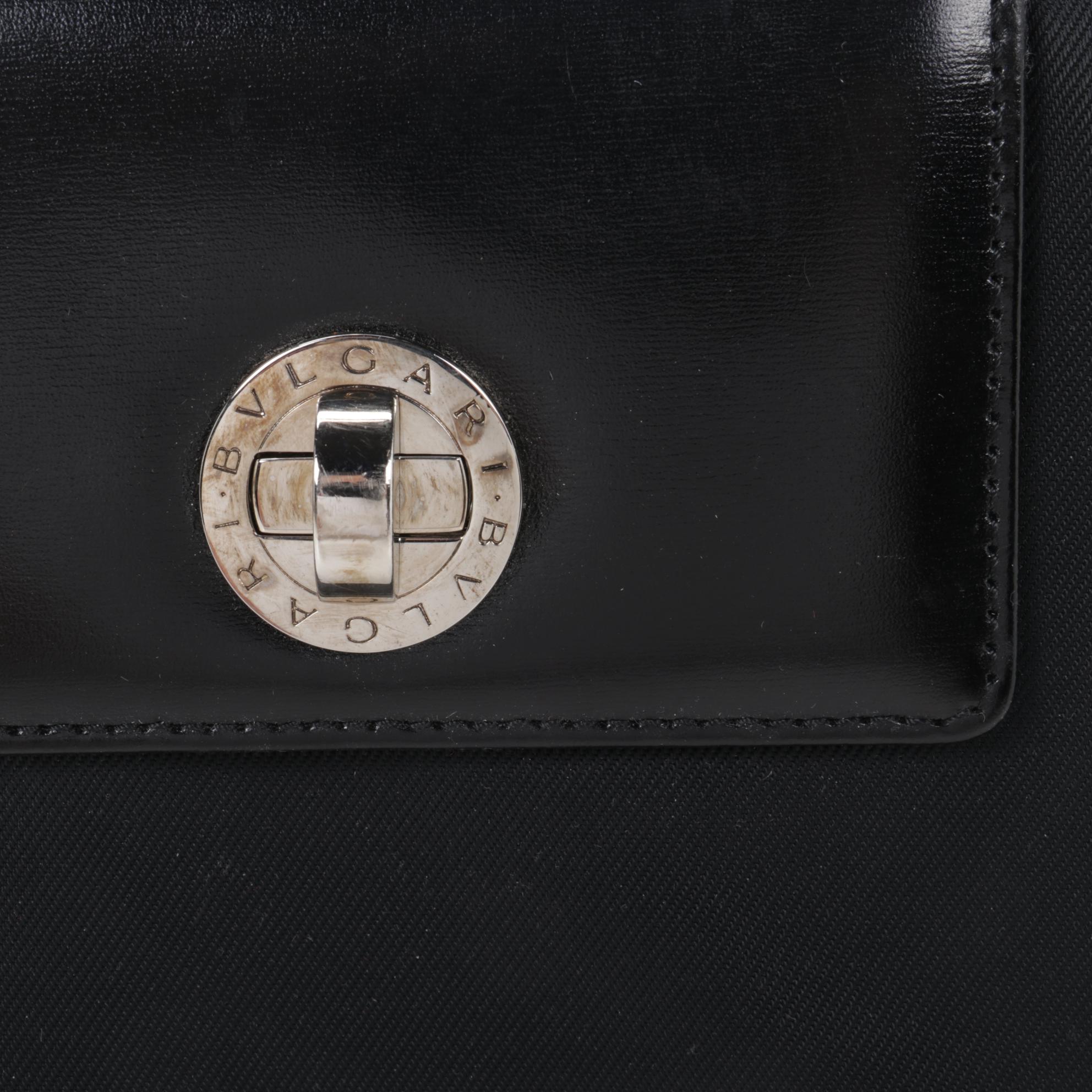 Bulgari Black Nylon and Leather Accordion Shoulder Bag