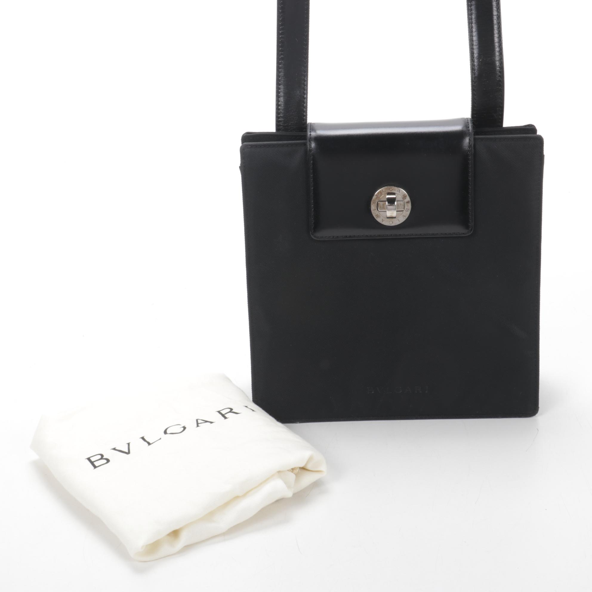 Bulgari Black Nylon and Leather Accordion Shoulder Bag