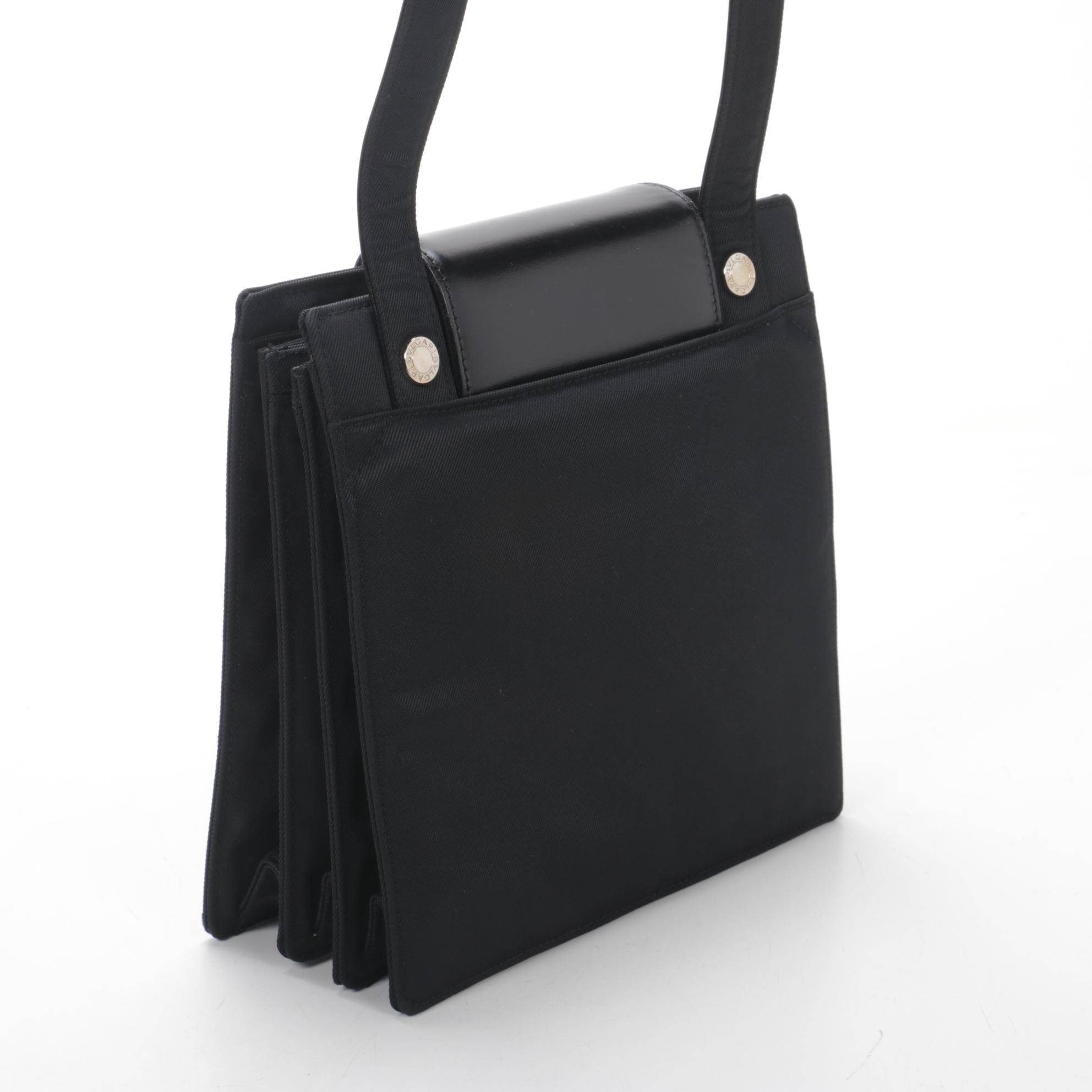 Bulgari Black Nylon and Leather Accordion Shoulder Bag