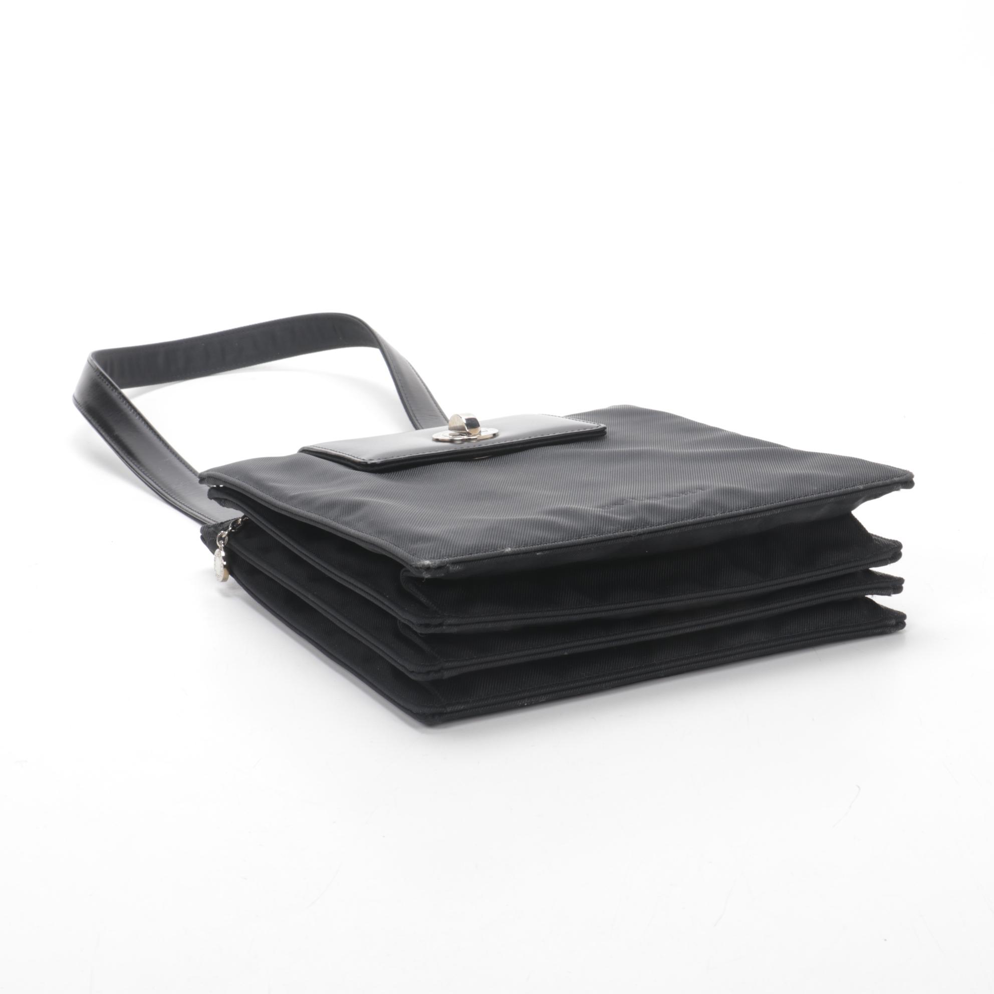 Bulgari Black Nylon and Leather Accordion Shoulder Bag