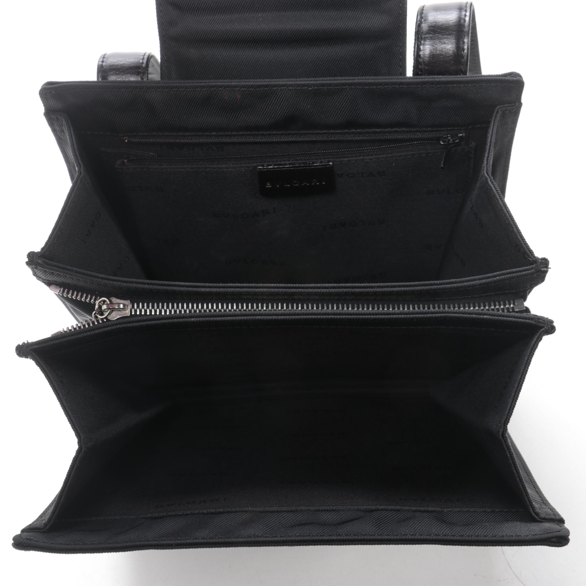 Bulgari Black Nylon and Leather Accordion Shoulder Bag