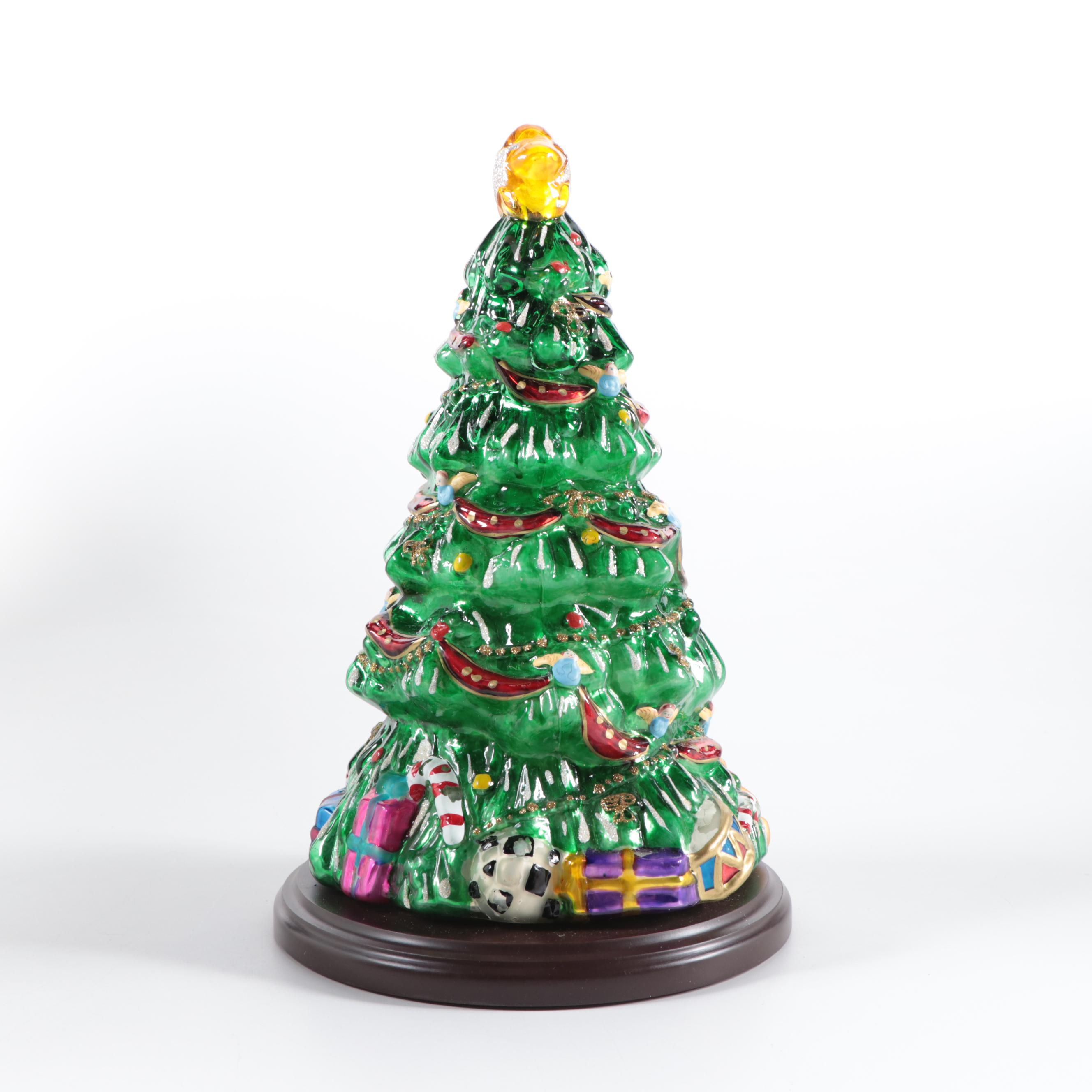 Thomas Pacconi Classics Blown Glass Christmas Tree on Wood Base, 2003