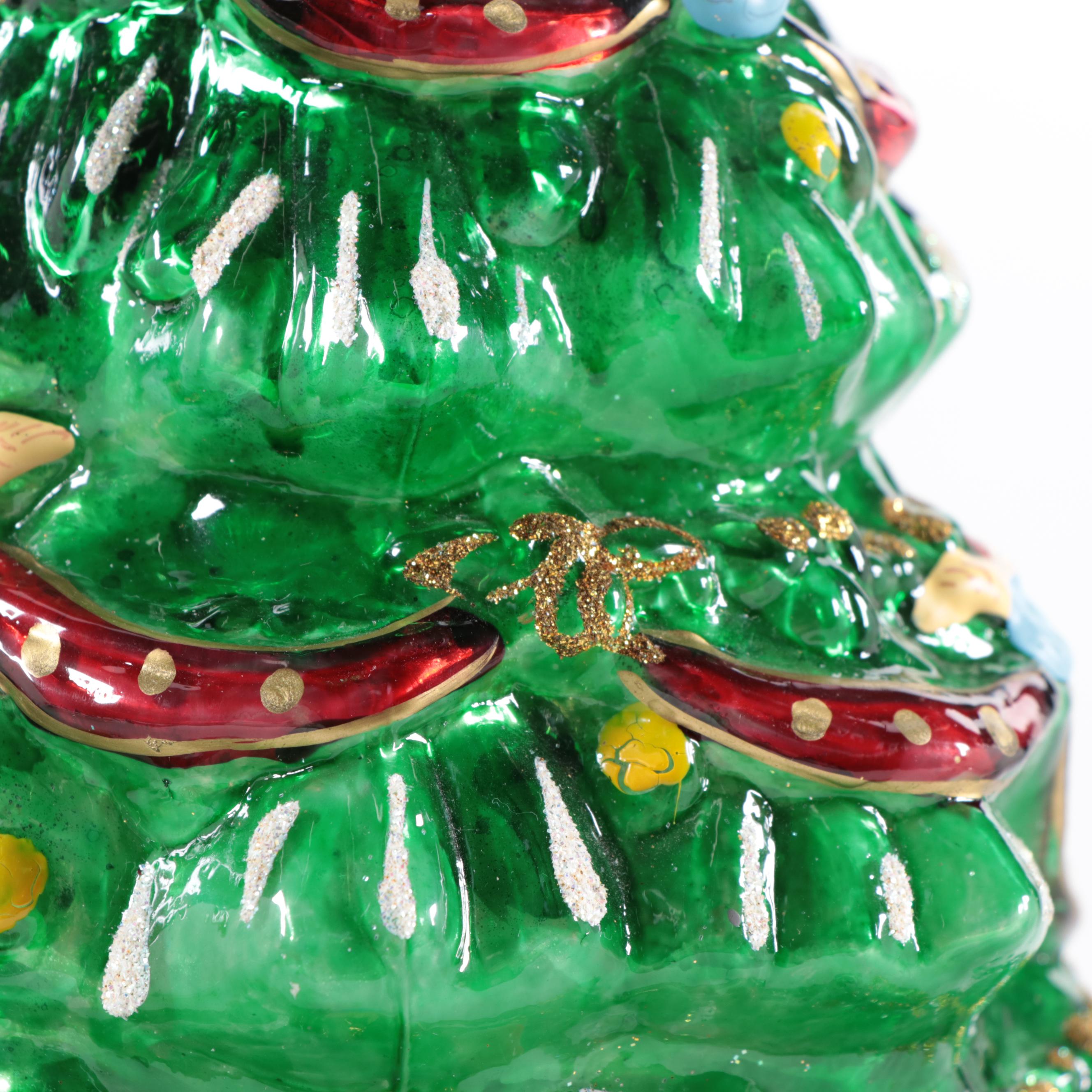 Thomas Pacconi Classics Blown Glass Christmas Tree on Wood Base, 2003