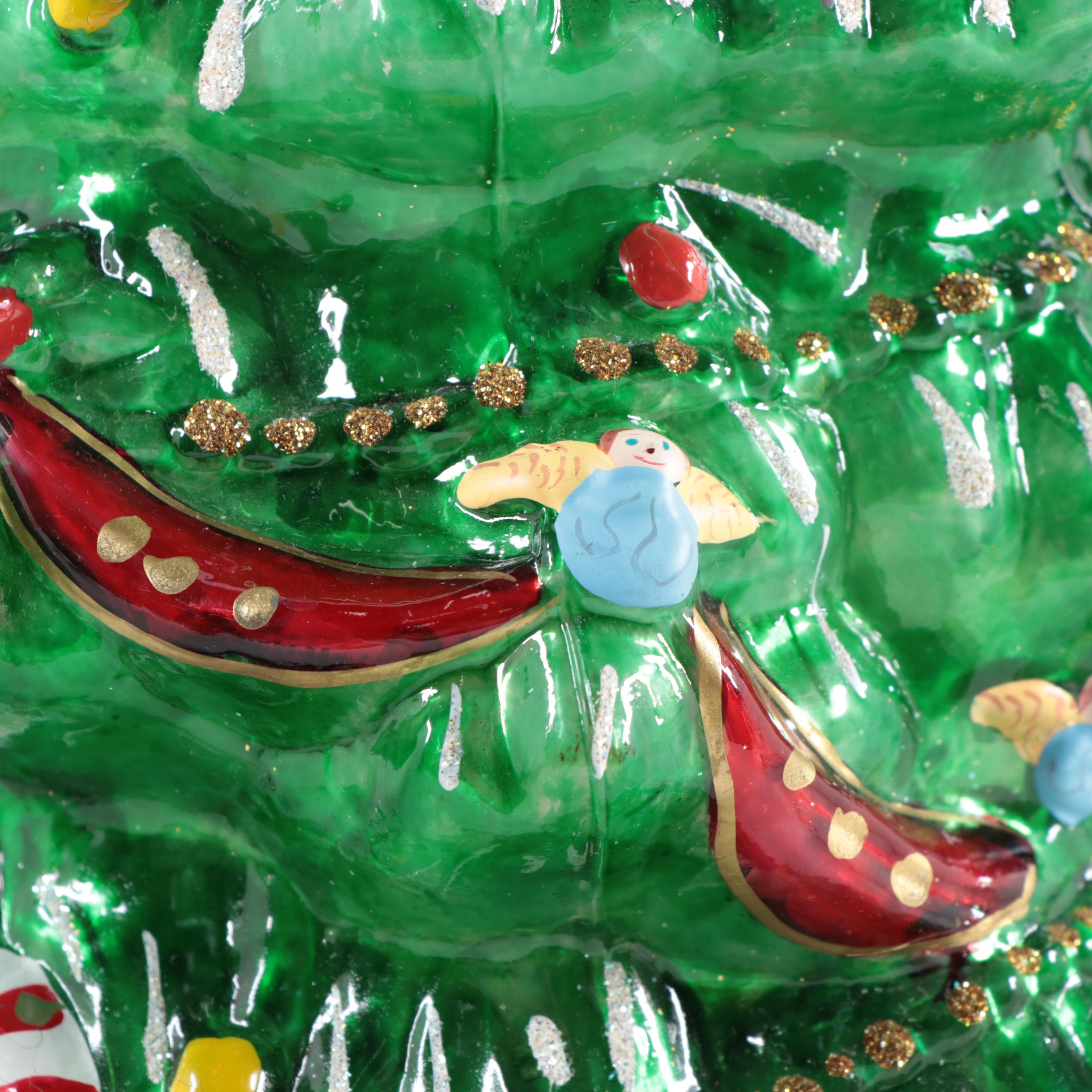 Thomas Pacconi Classics Blown Glass Christmas Tree on Wood Base, 2003