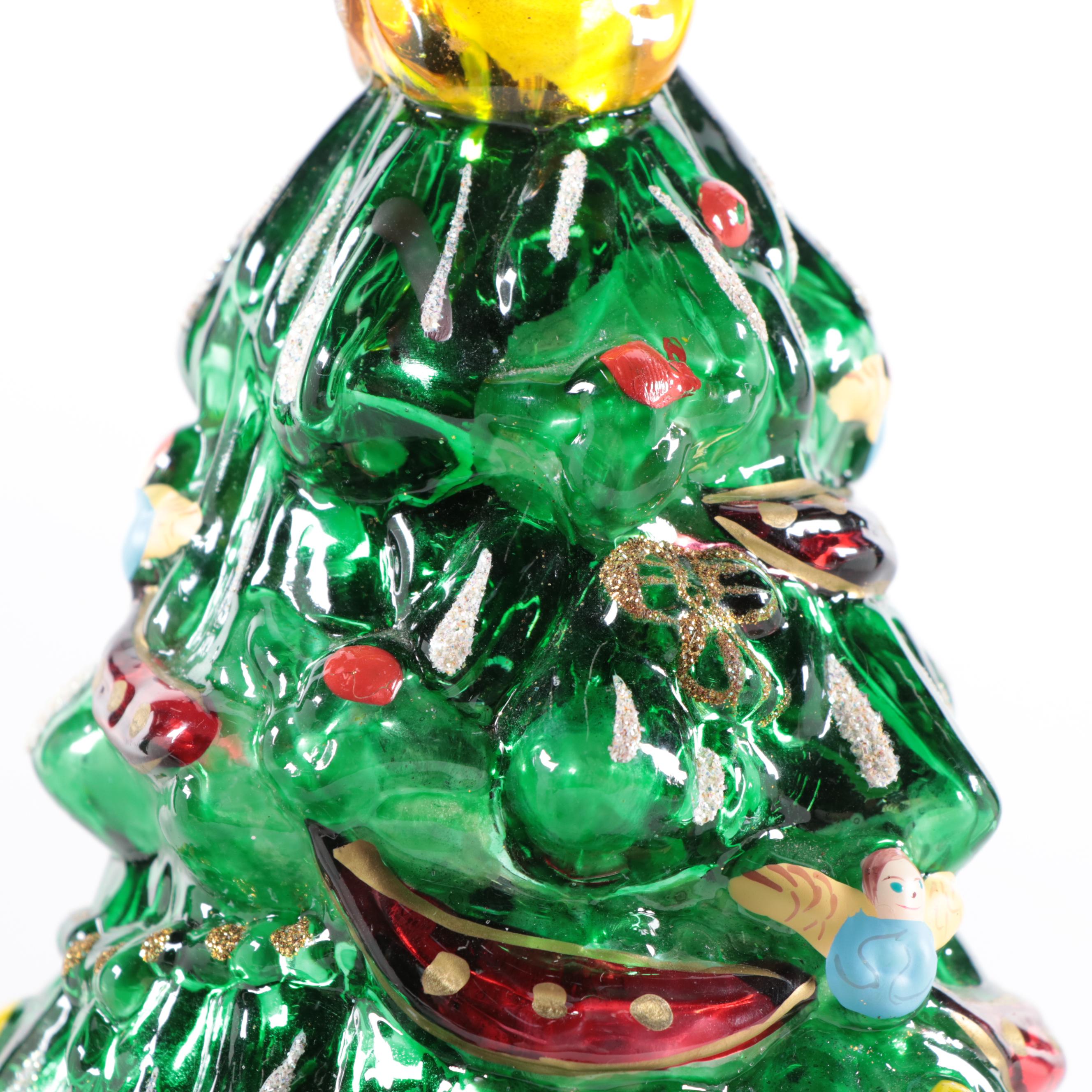 Thomas Pacconi Classics Blown Glass Christmas Tree on Wood Base, 2003