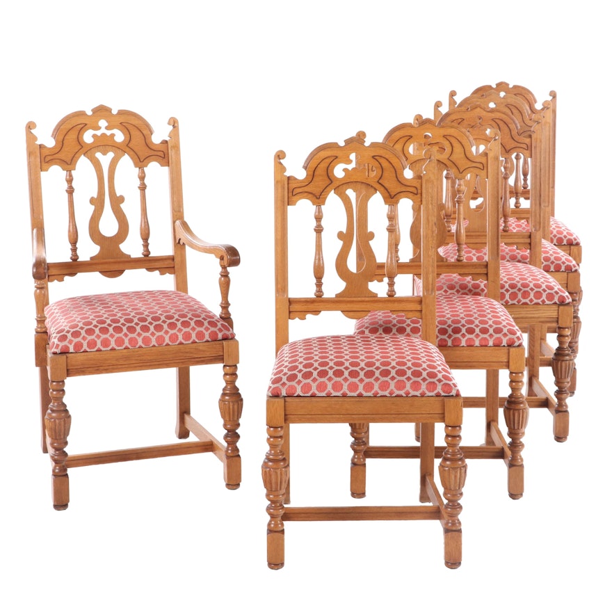 Six Mt. Airy Chair Co. Victorian Style Oak Dining Chairs, Mid to Late 20th C.