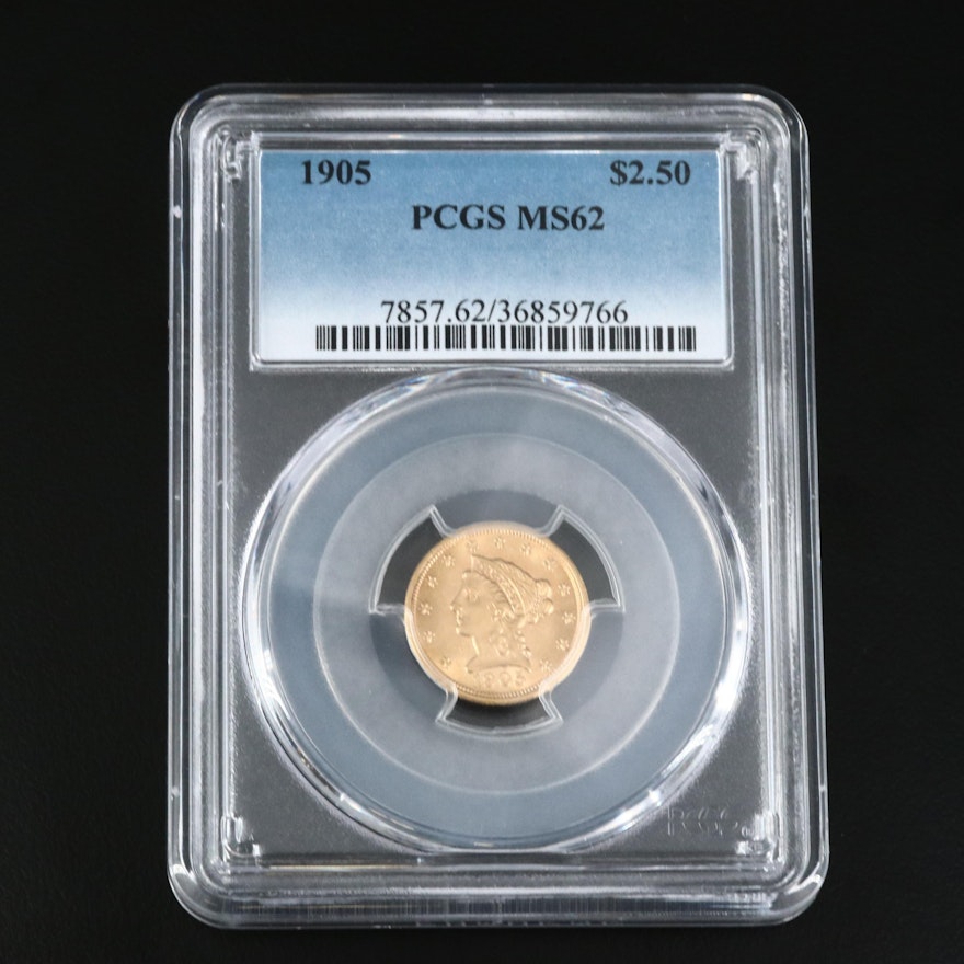 PCGS Graded MS62 1905 $2.50 Gold Quarter Eagle