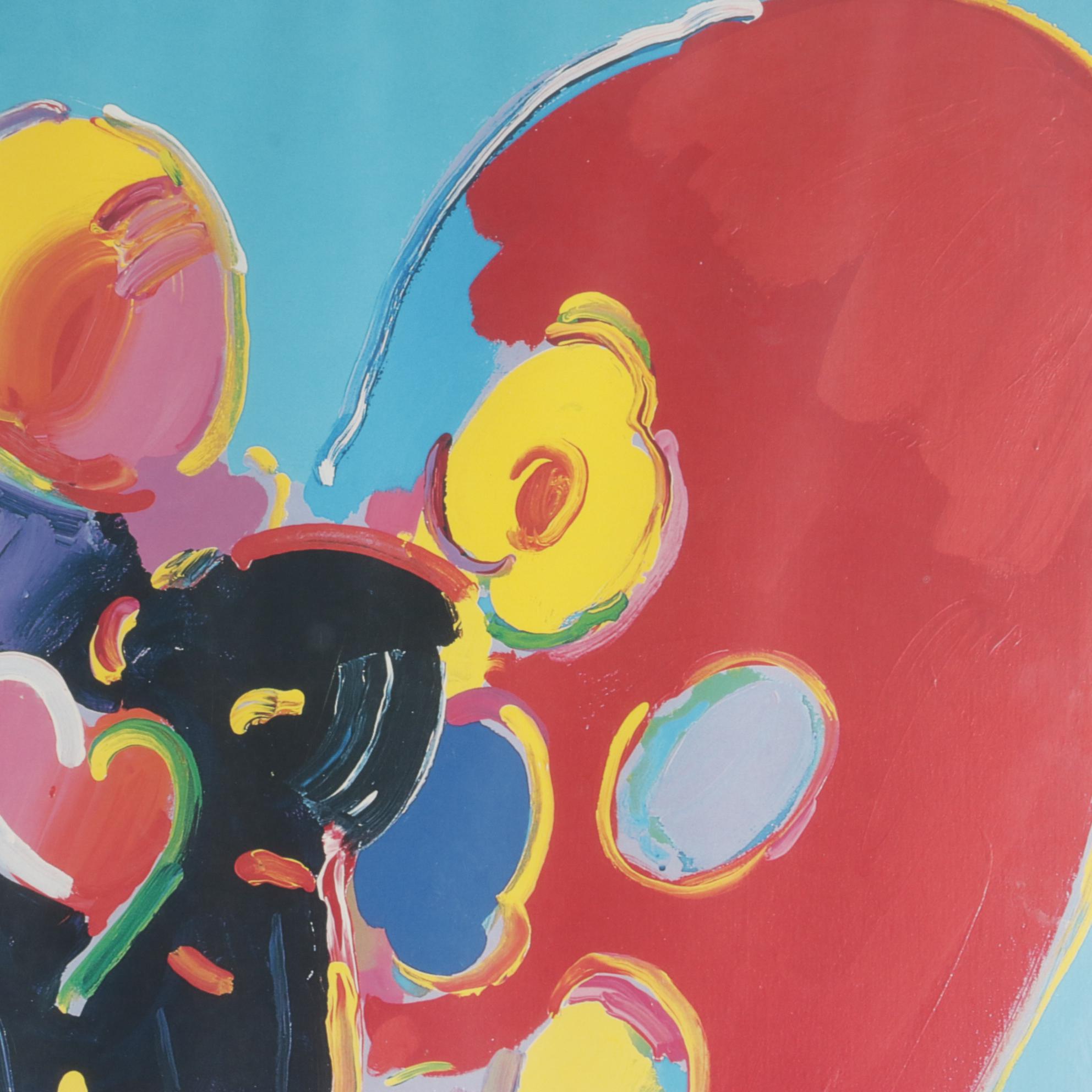 Peter Max Offset Lithograph Poster "Angel with Heart" with Personalized Drawing