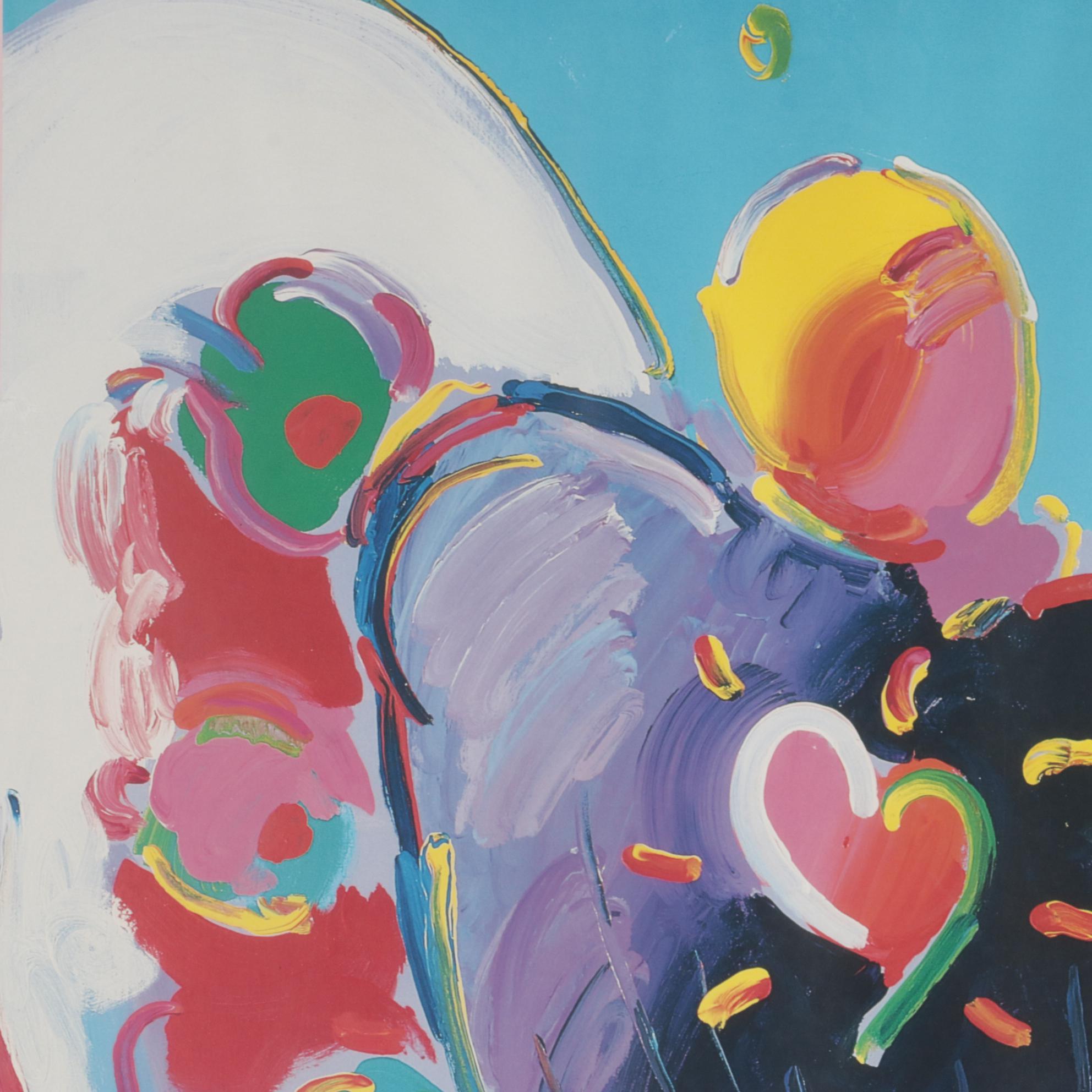 Peter Max Offset Lithograph Poster "Angel with Heart" with Personalized Drawing