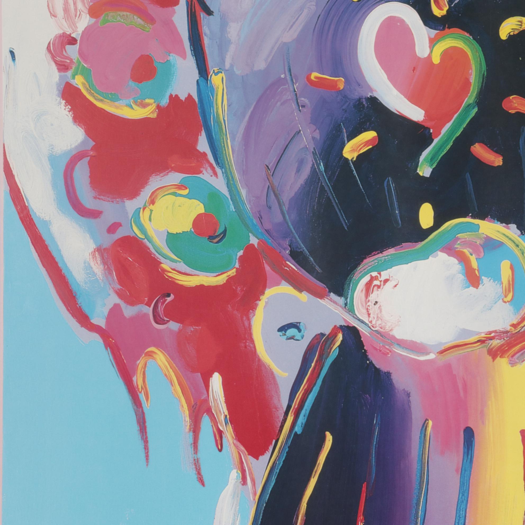 Peter Max Offset Lithograph Poster "Angel with Heart" with Personalized Drawing