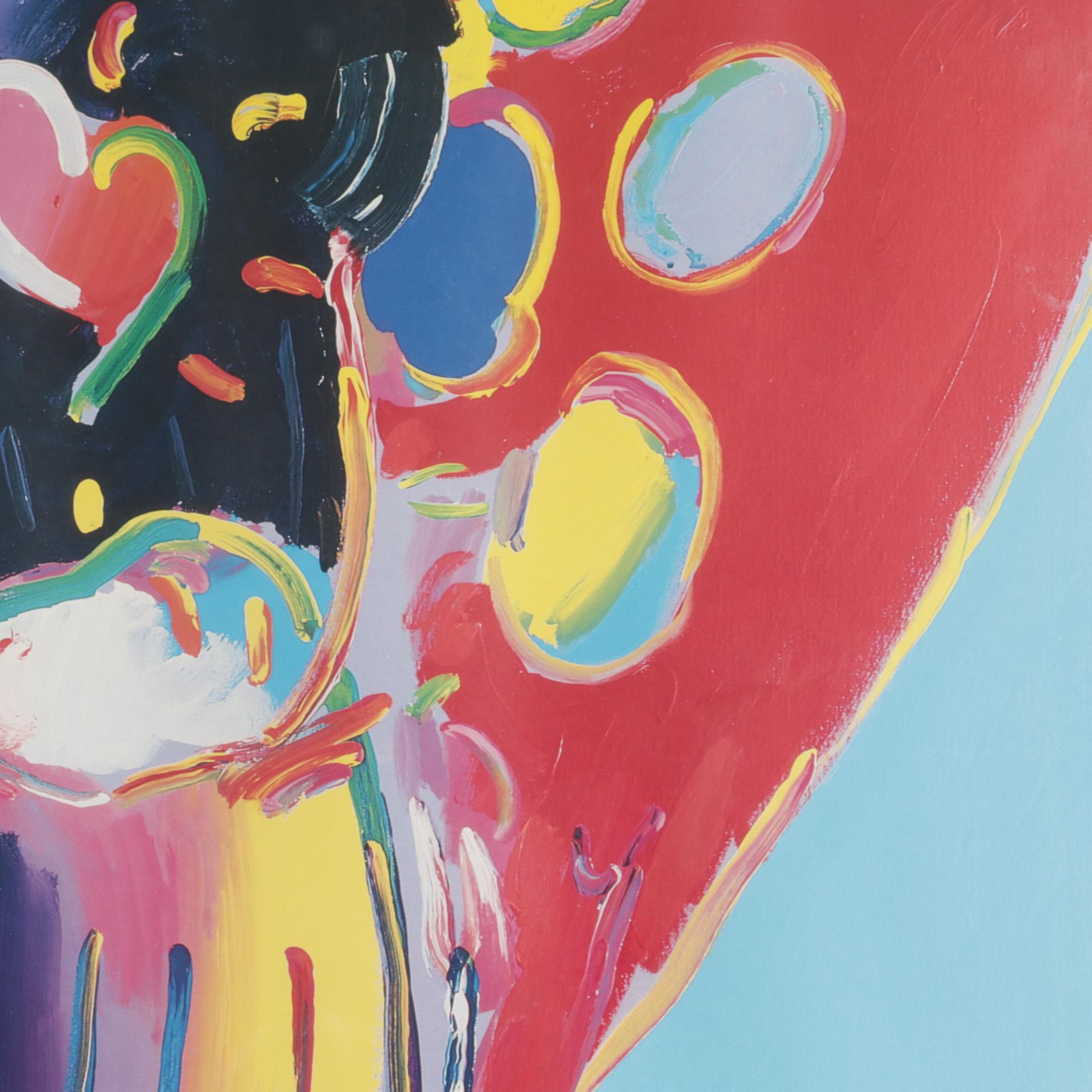 Peter Max Offset Lithograph Poster "Angel with Heart" with Personalized Drawing