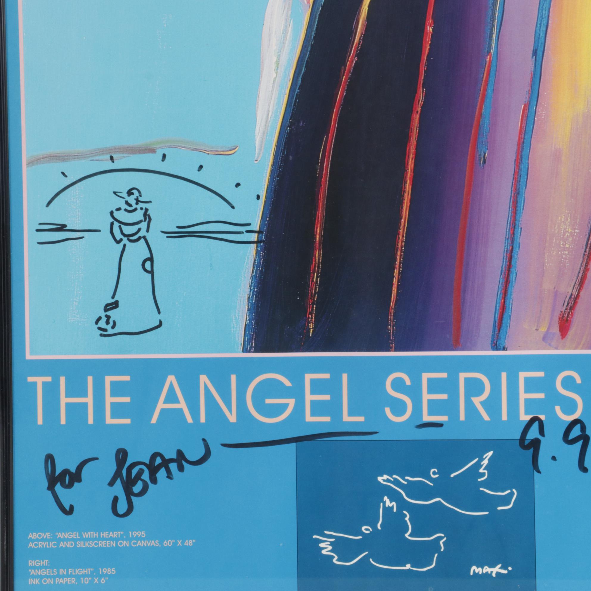 Peter Max Offset Lithograph Poster "Angel with Heart" with Personalized Drawing