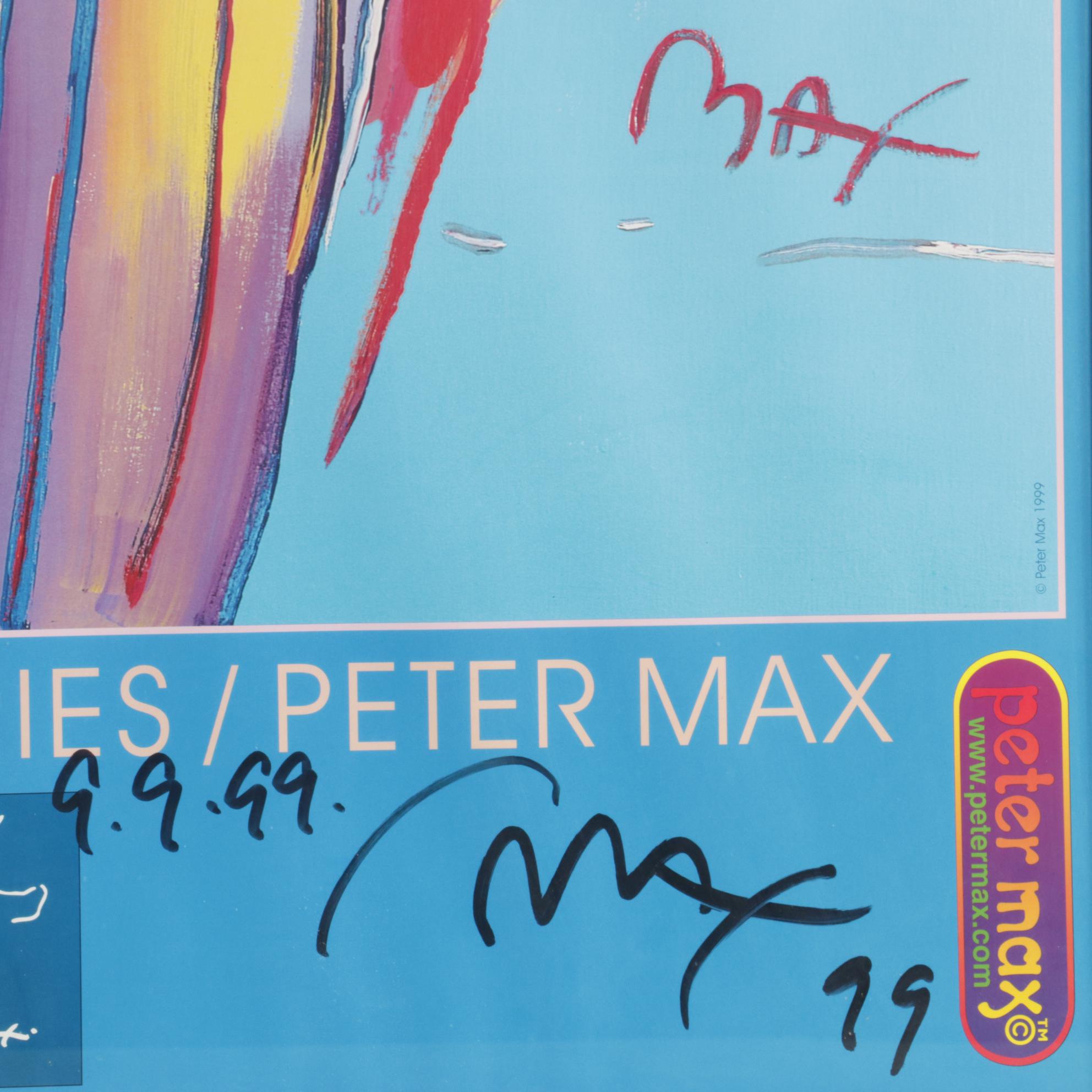 Peter Max Offset Lithograph Poster "Angel with Heart" with Personalized Drawing