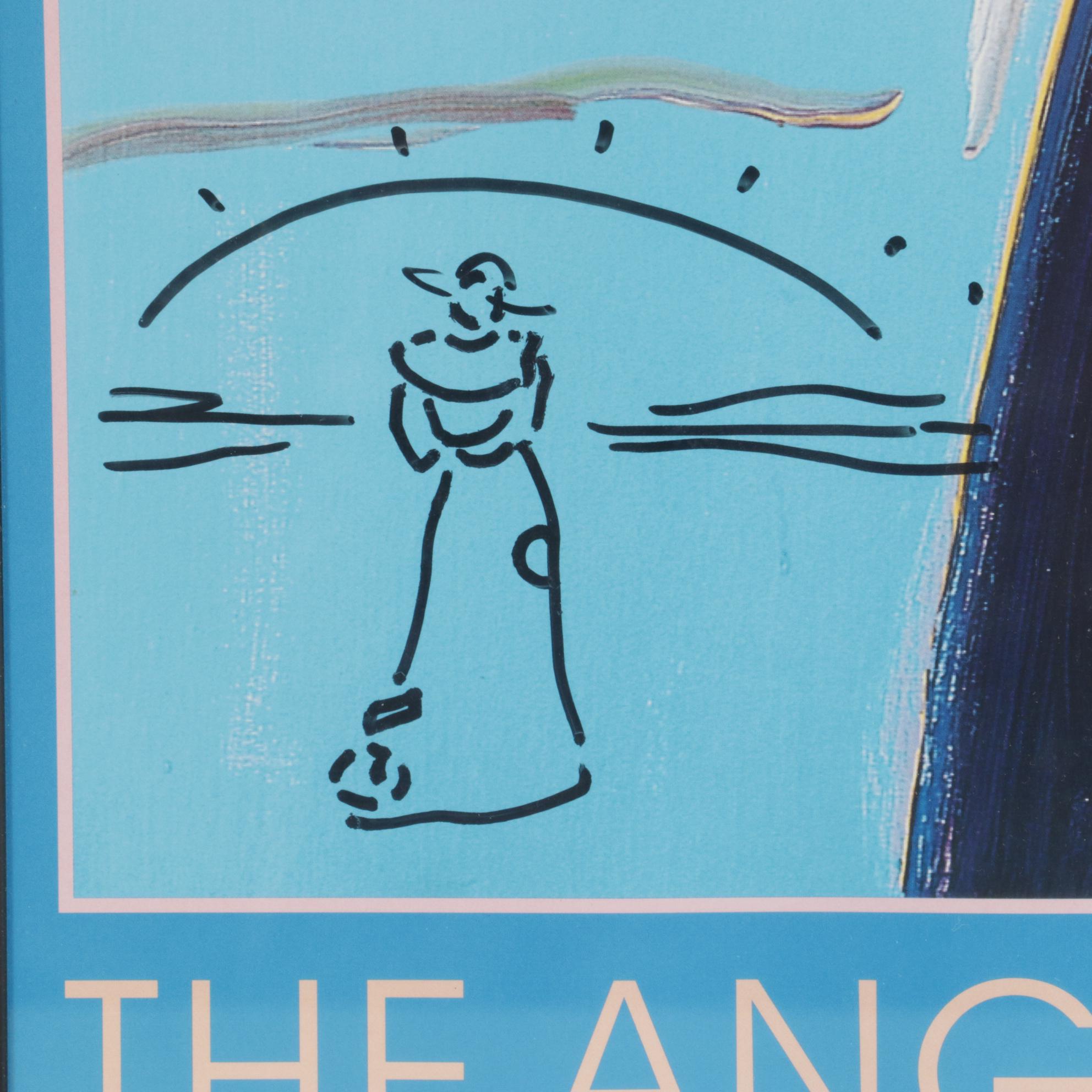 Peter Max Offset Lithograph Poster "Angel with Heart" with Personalized Drawing