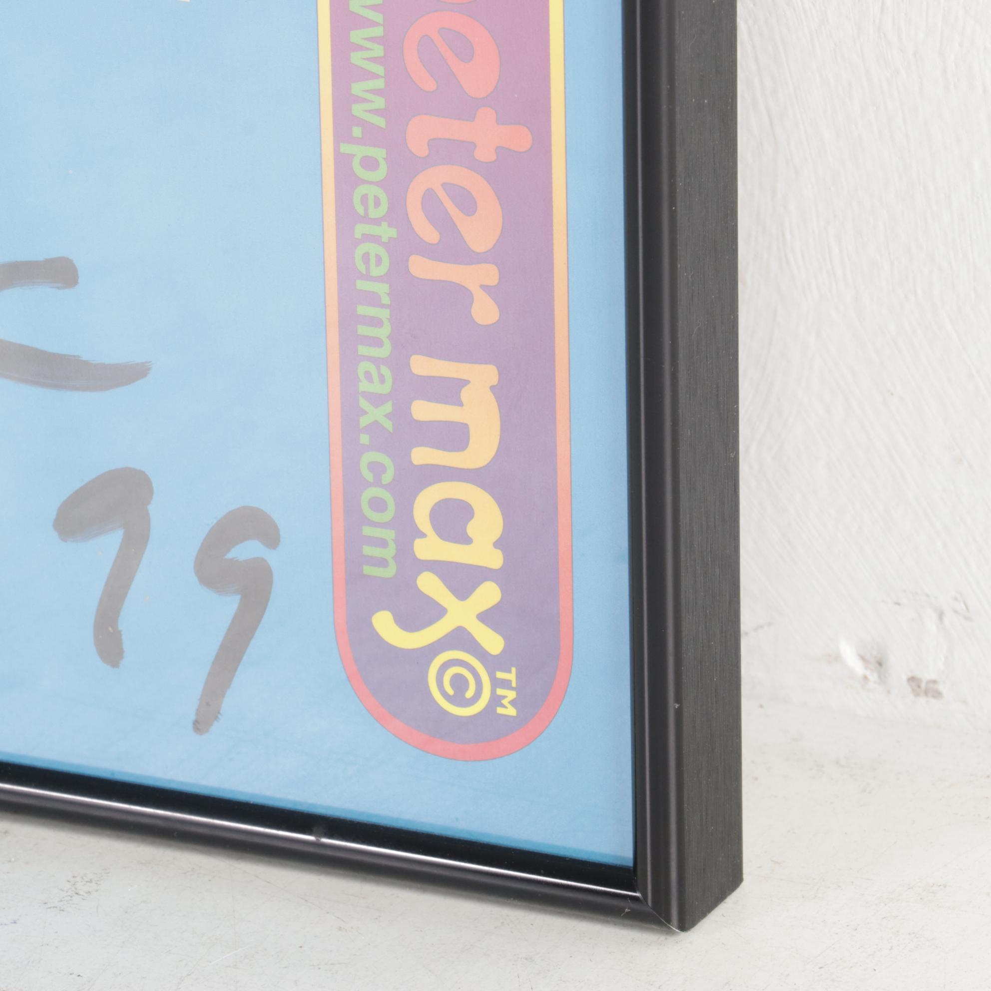 Peter Max Offset Lithograph Poster "Angel with Heart" with Personalized Drawing