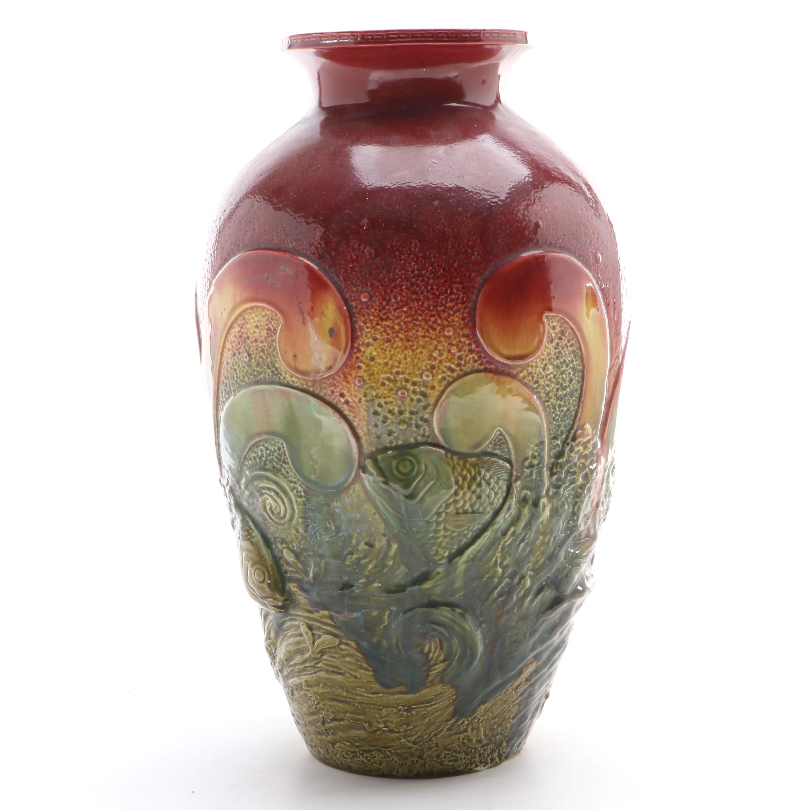 Bretby Pottery Fish and Waves Vase, Late 19th Century