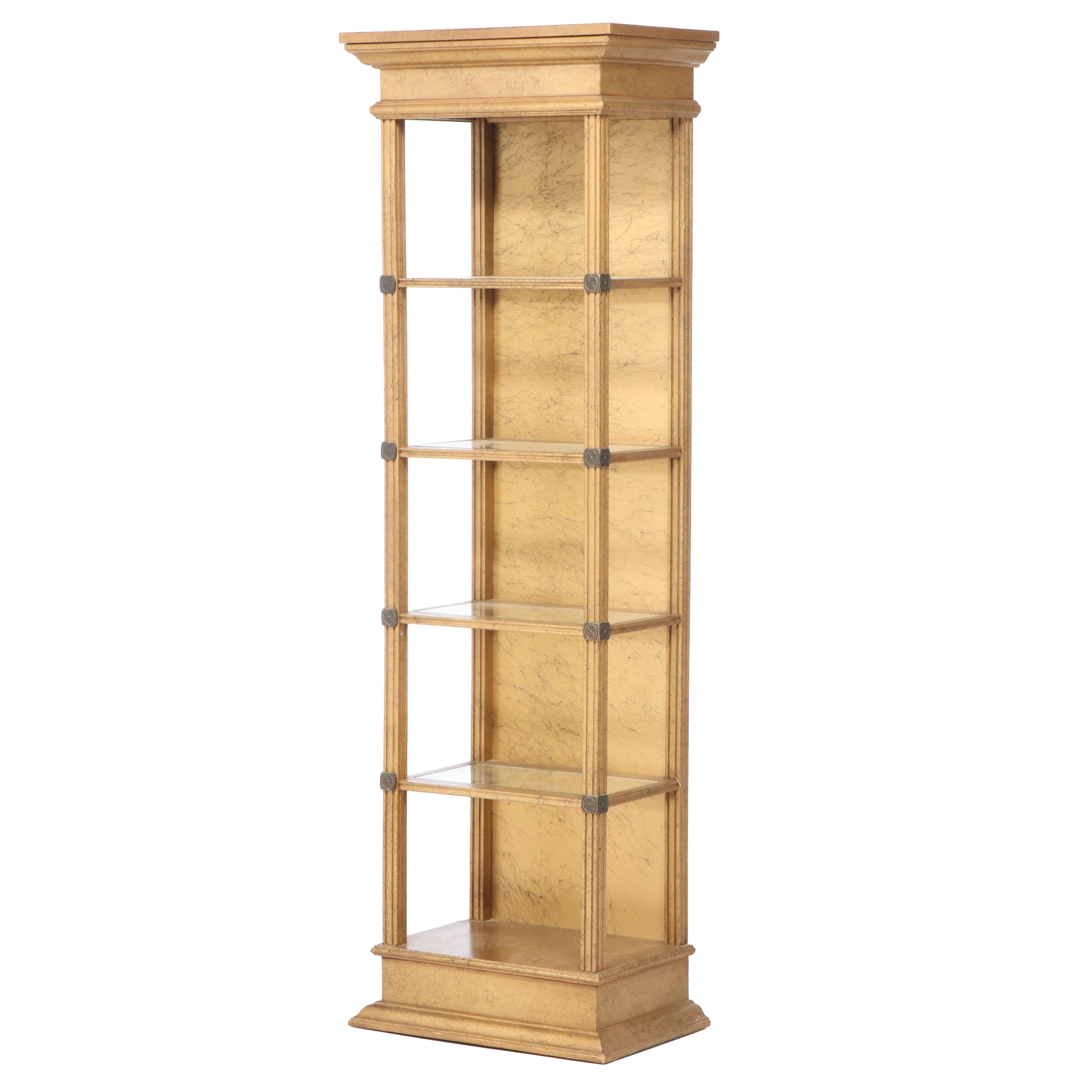 Neoclassical Style Marbleized Wood Illuminated Curio Cabinet with Glass Shelves