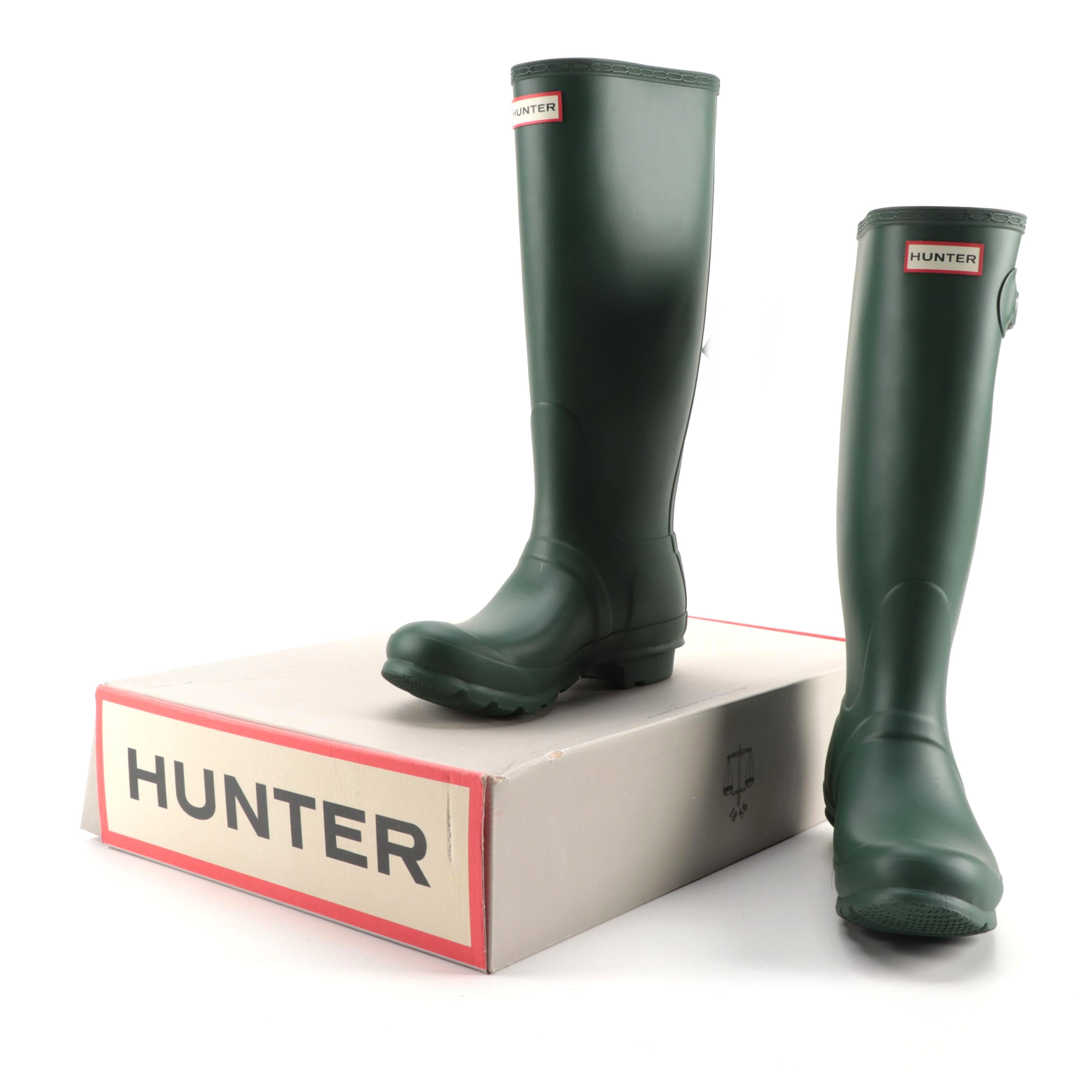 Hunter Original Tall Rain Boots in Matte Hunter Green with Box, Size 7