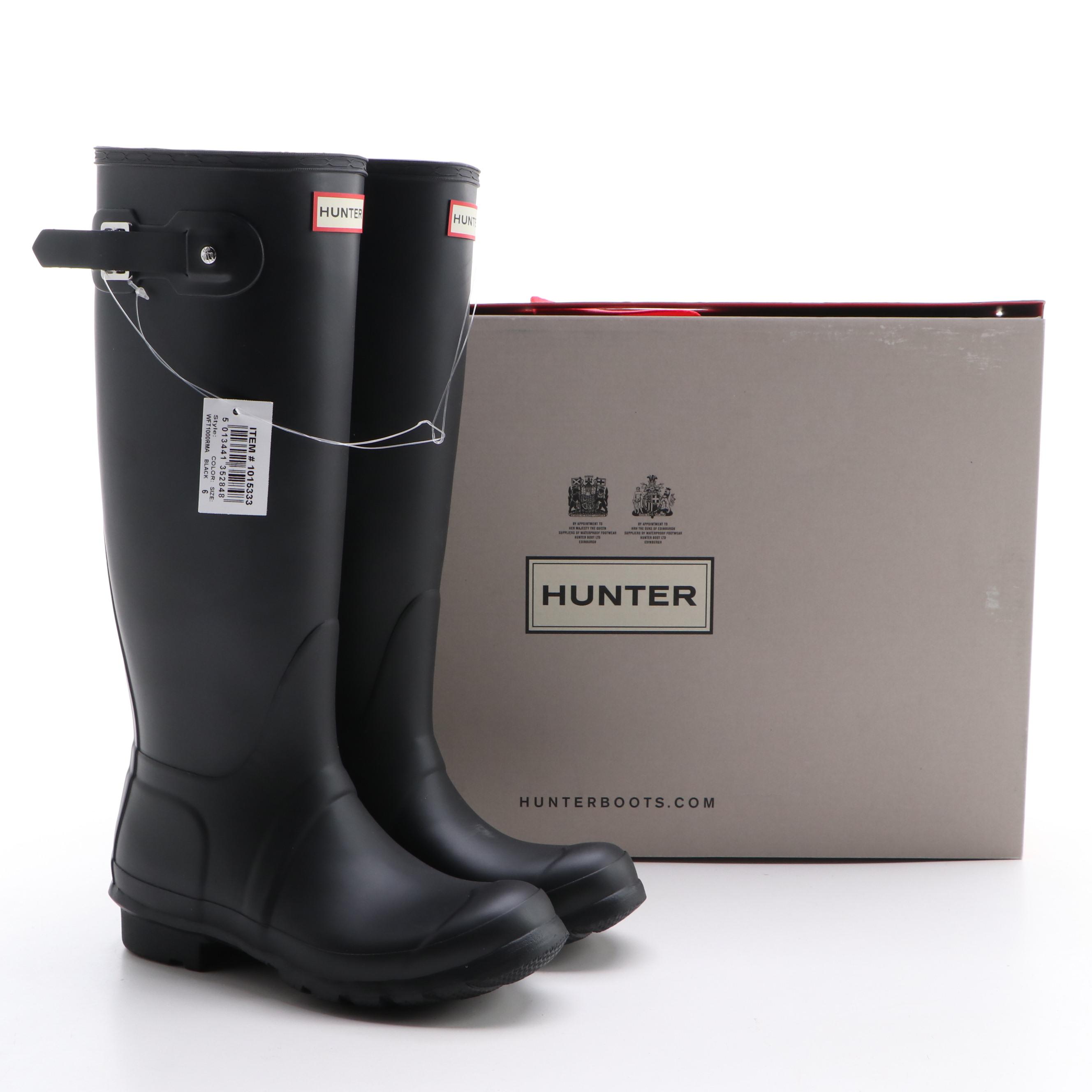 Hunter Original Tall Rain Boots in Matte Black with Box, Size 6