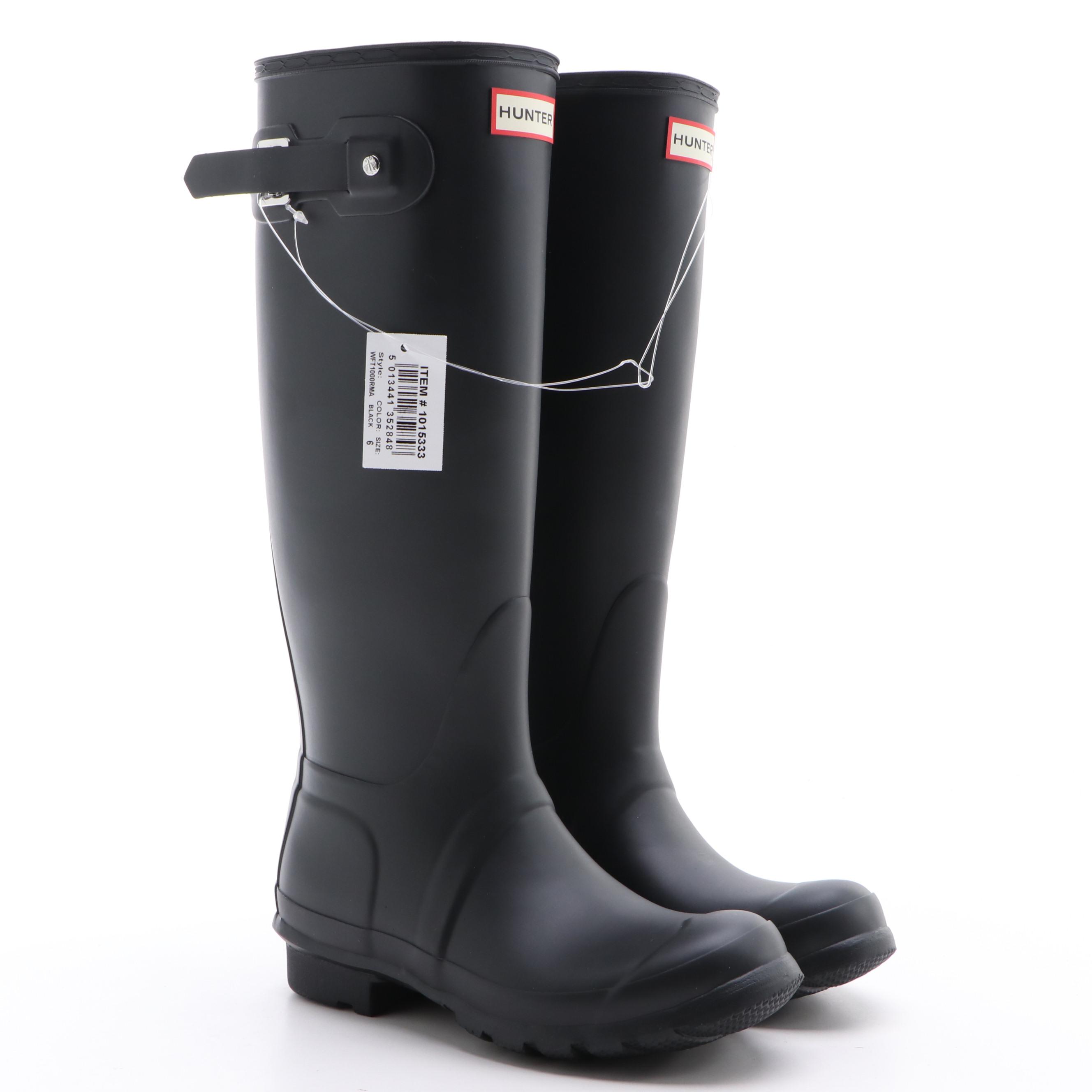 Hunter Original Tall Rain Boots in Matte Black with Box, Size 6