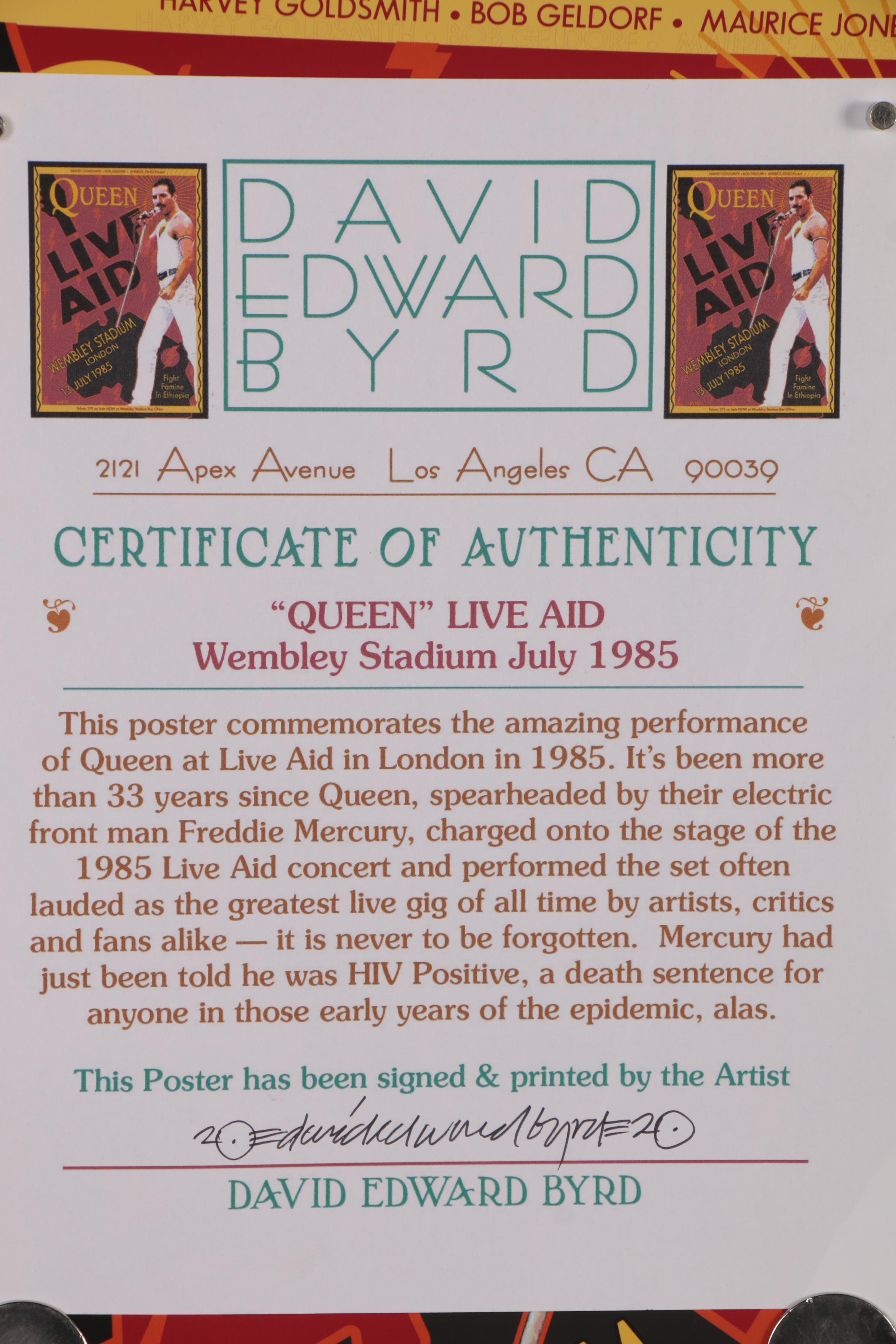 David Edward Byrd Giclée "Queen Live Aid Wembley Stadium July 1985," 2020