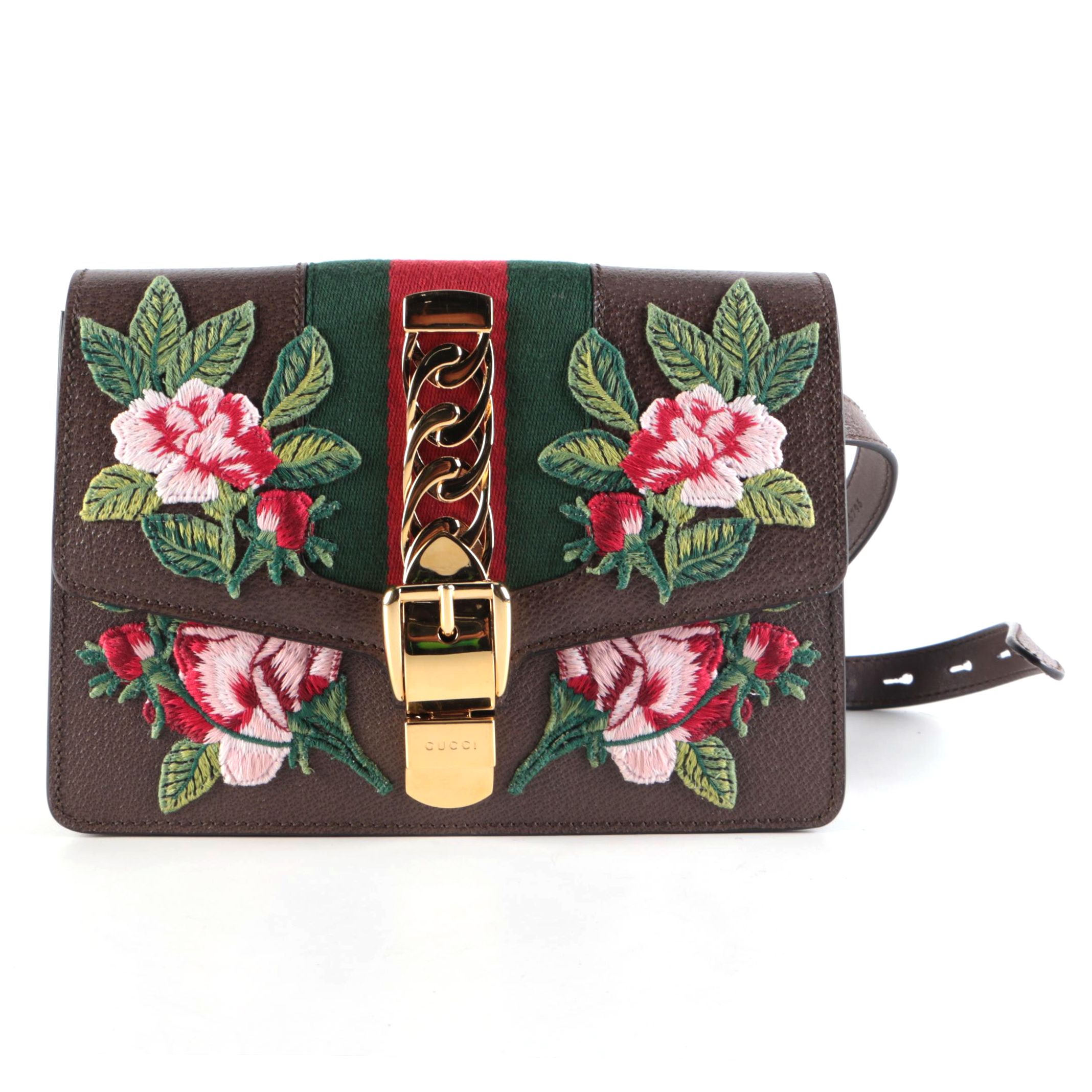 Gucci Sylvie Floral Embroidered Leather Belt Bag