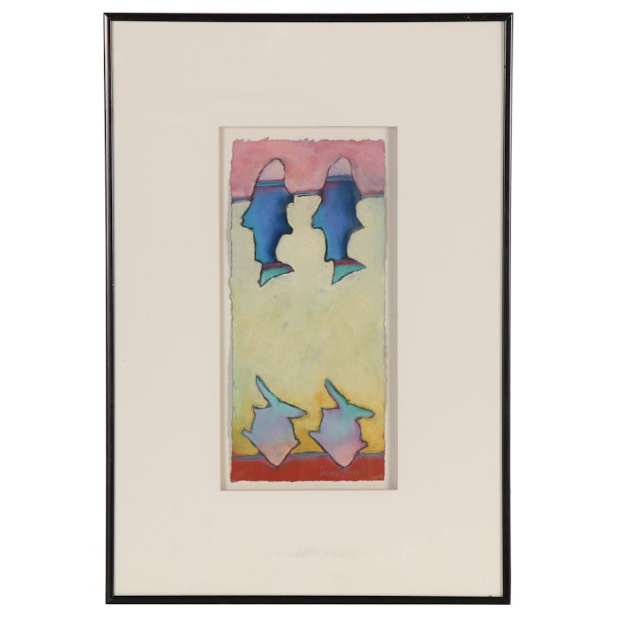 Laura Pieper Abstract Pastel Drawing of Fish, 1985