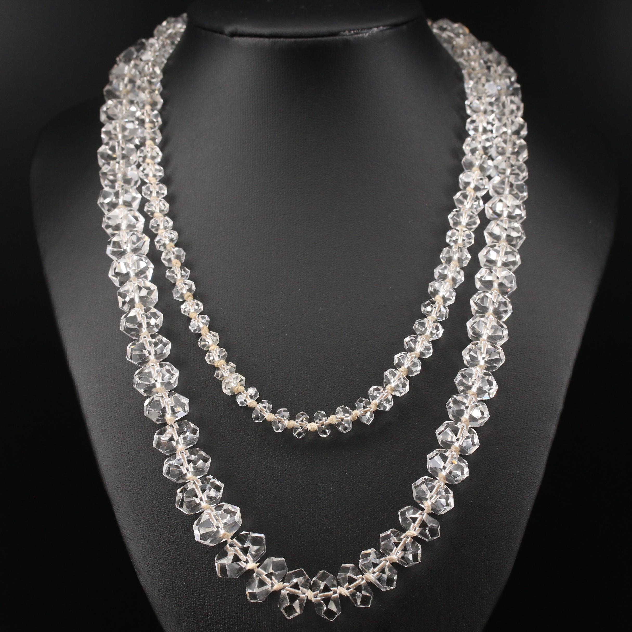 Rock Crystal Quartz Graduated Opera Length Necklace