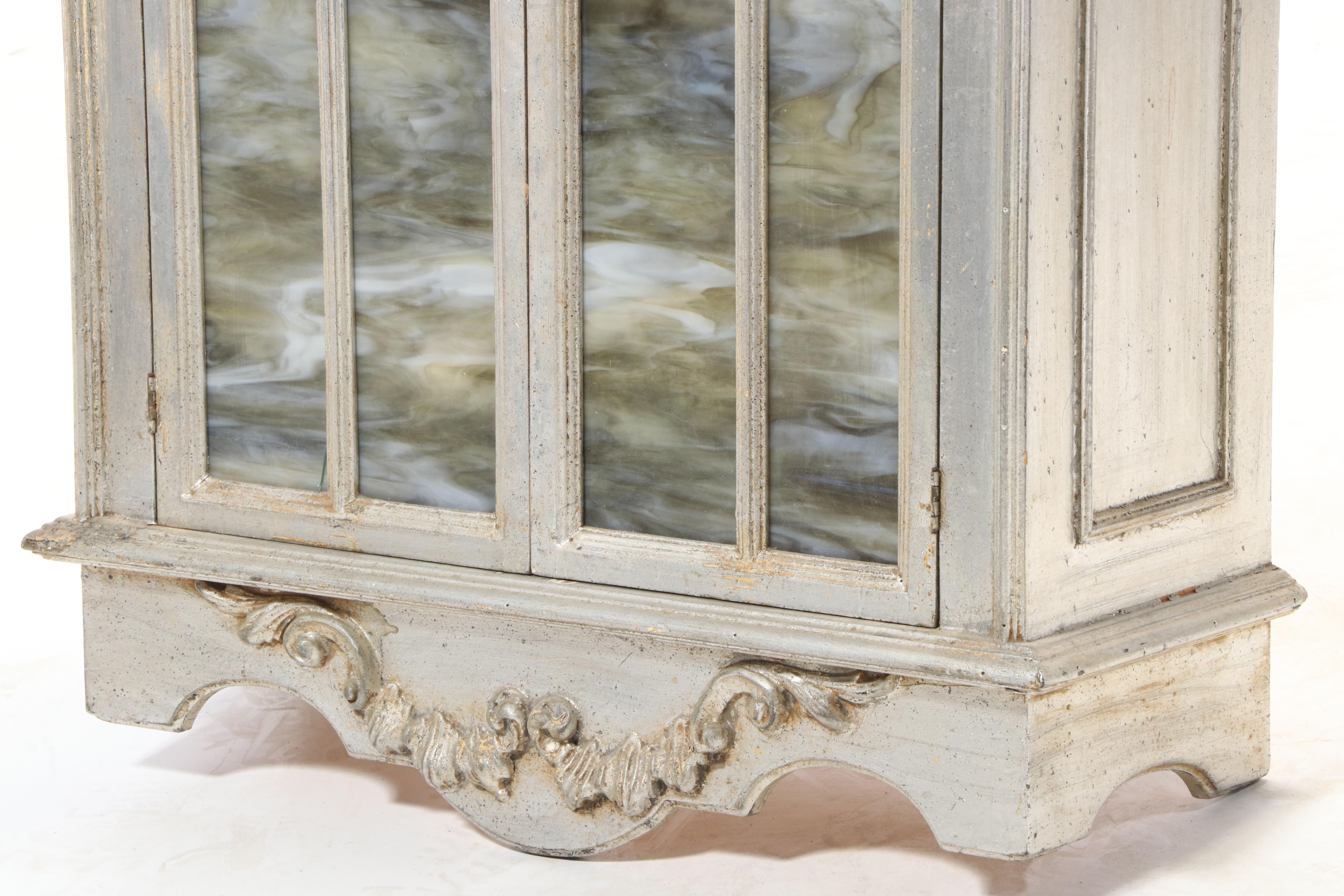 Rococo Style Silver-Gilt Wall Cabinet with Slag Glass Doors