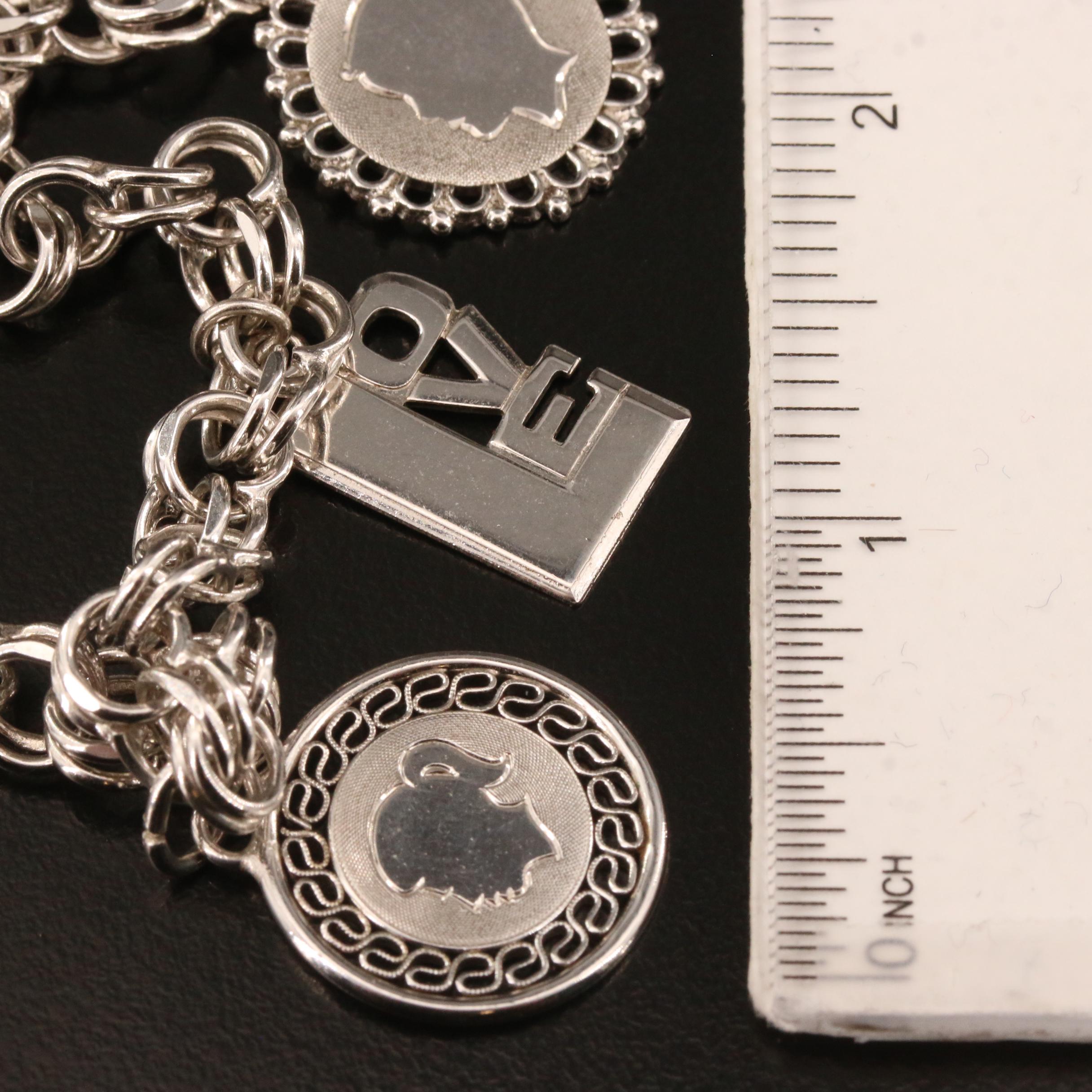Vintage Sterling Charm Bracelet with Silhouette Charms