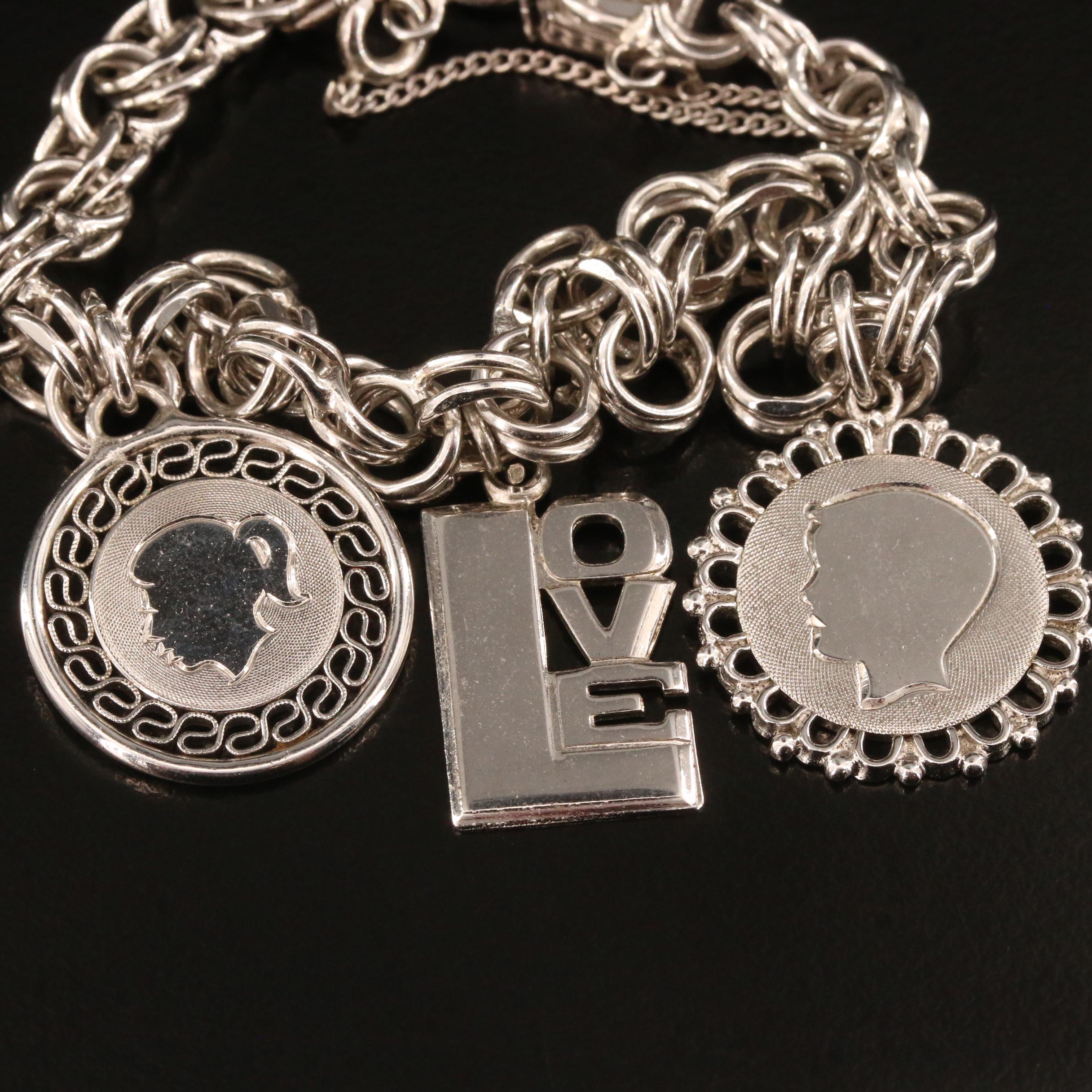 Vintage Sterling Charm Bracelet with Silhouette Charms