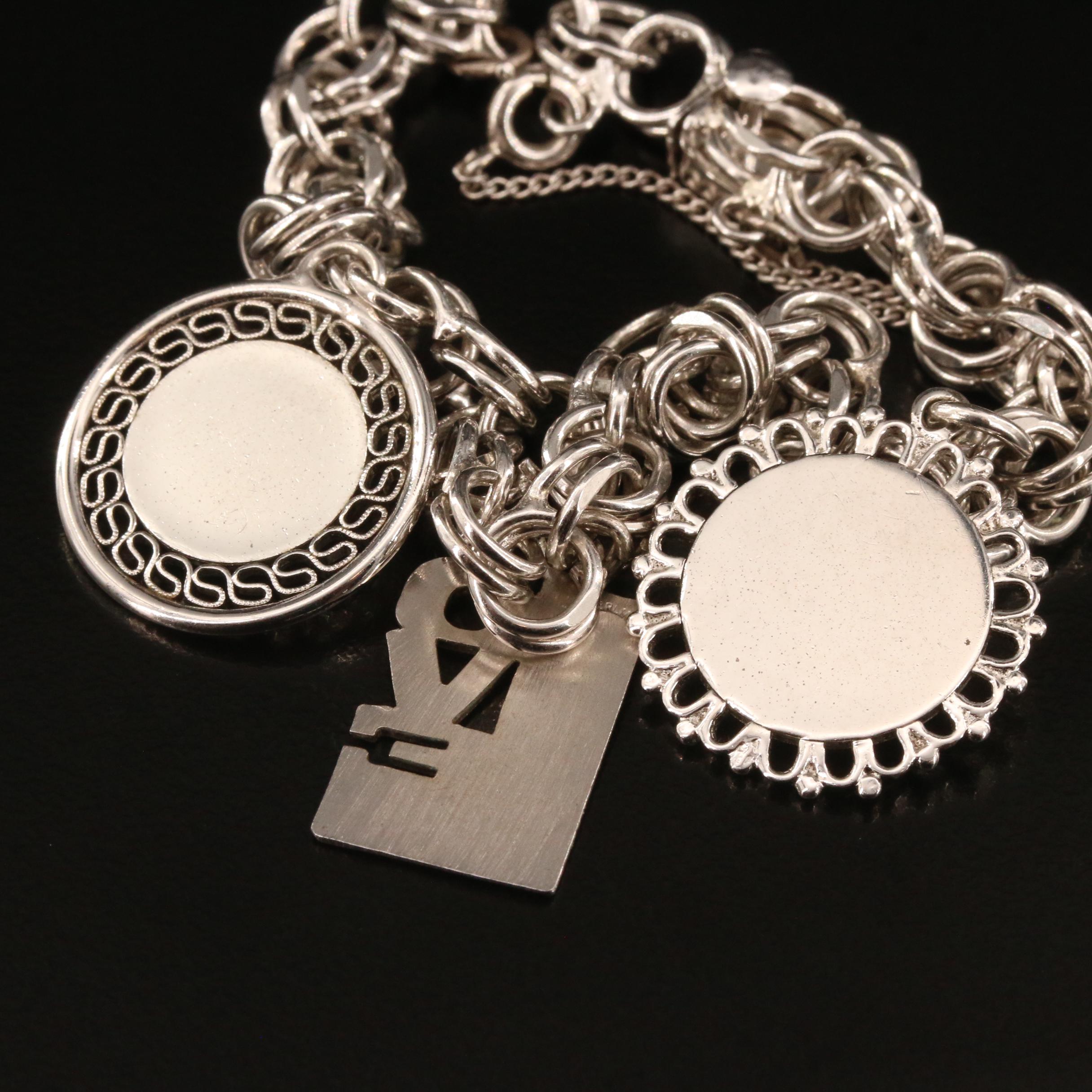Vintage Sterling Charm Bracelet with Silhouette Charms