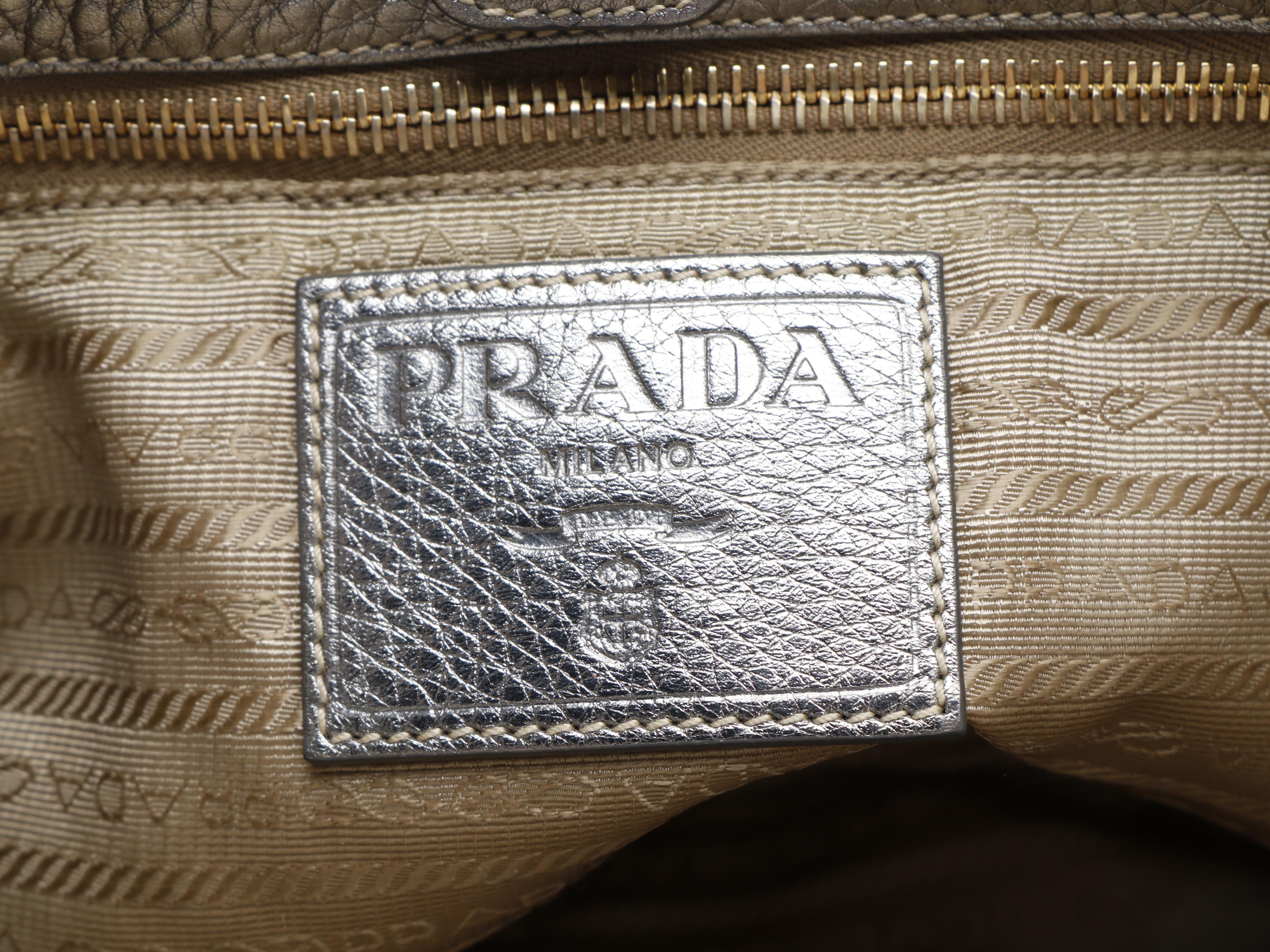 Prada Canapa Jacquard Canvas and Silver Metallic Vitello Daino Leather Tote