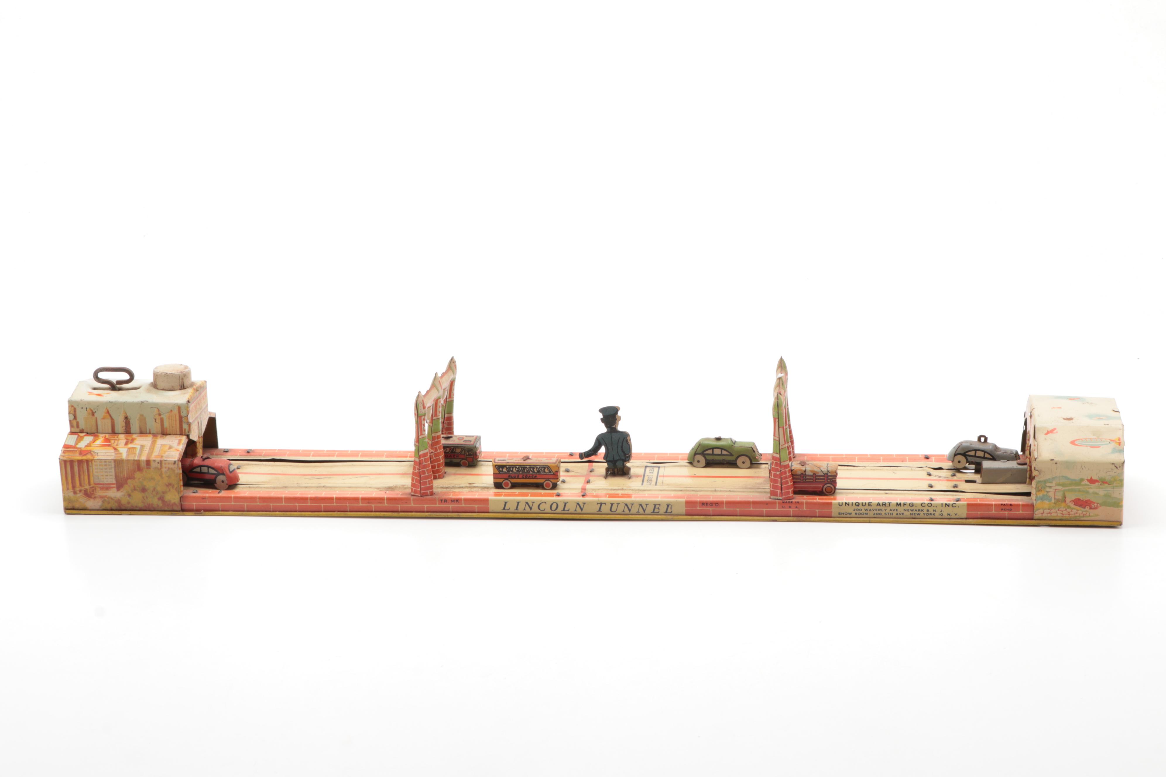 Unique Art Mfg. Co. "Lincoln Tunnel" Tin Lithograph Wind-Up Toy, 1930s